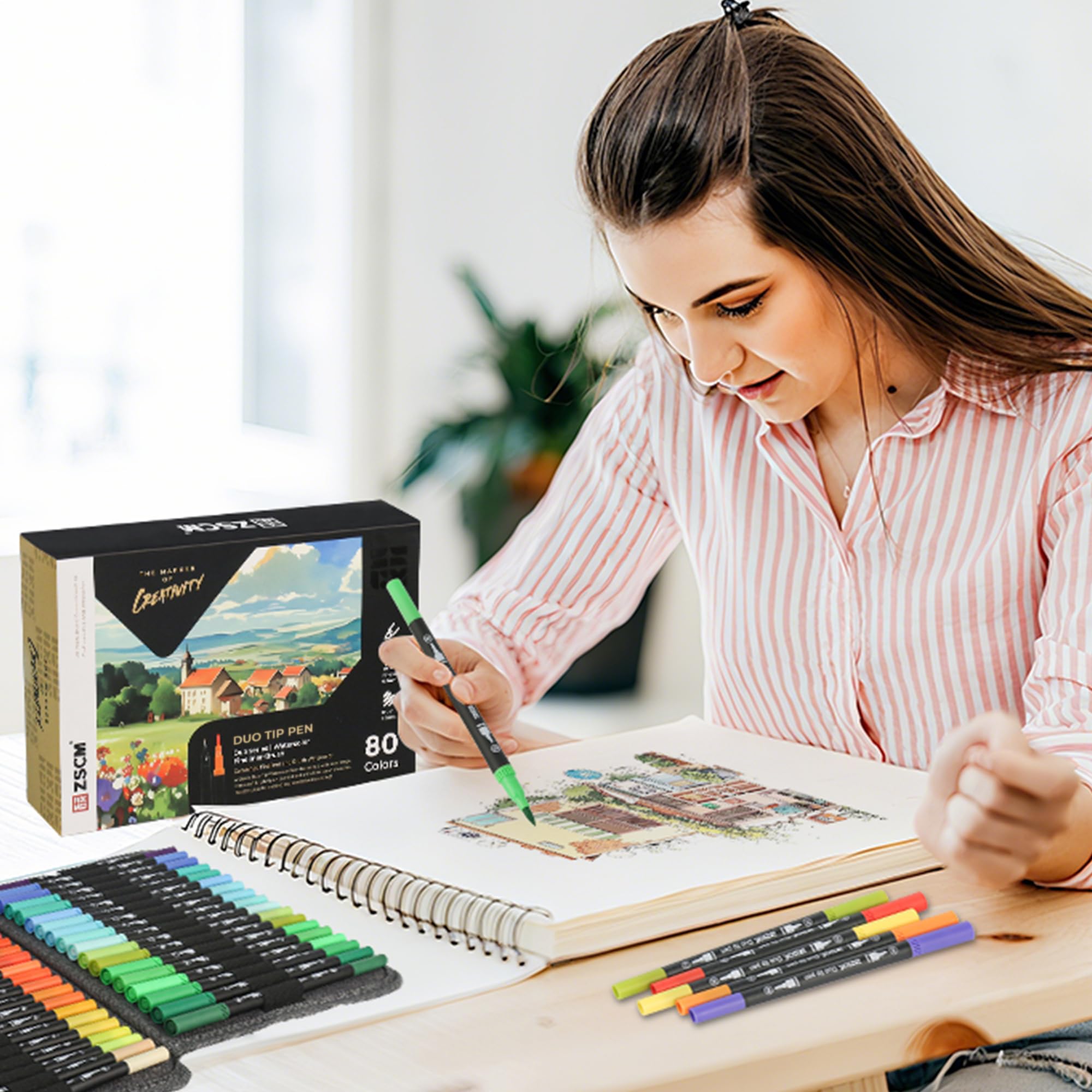 ZSCM 80 pennarelli colorati per libri da colorare per adulti, senza sbavature, penne a doppia punta, pennarelli per colorare artisti, calligrafia, disegno, schizzi e diari