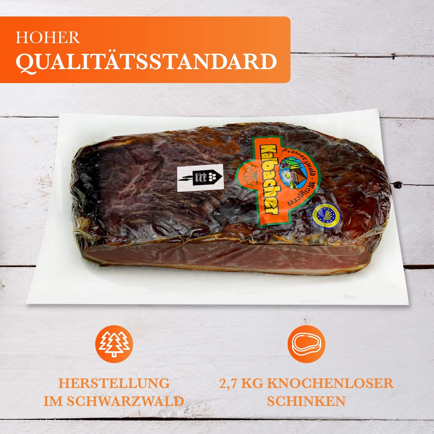 Schwarzwälder Schinken - 2,7 kg - Hüfte 1/2 Stück - Goldenes DLG Abzeichen 2019 - Traditionell geräuchert