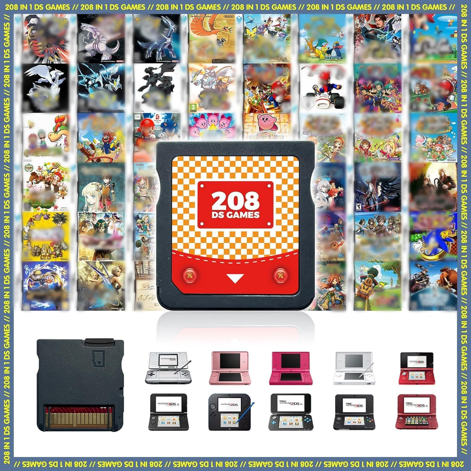 208 in 1 DS Game, Super Combo Game Cartridge Contains 208 3ds Games, Retro Game Pack Card Suitable for NDS, NDSi, 3DS, New, DS, 2DS, DS Lite