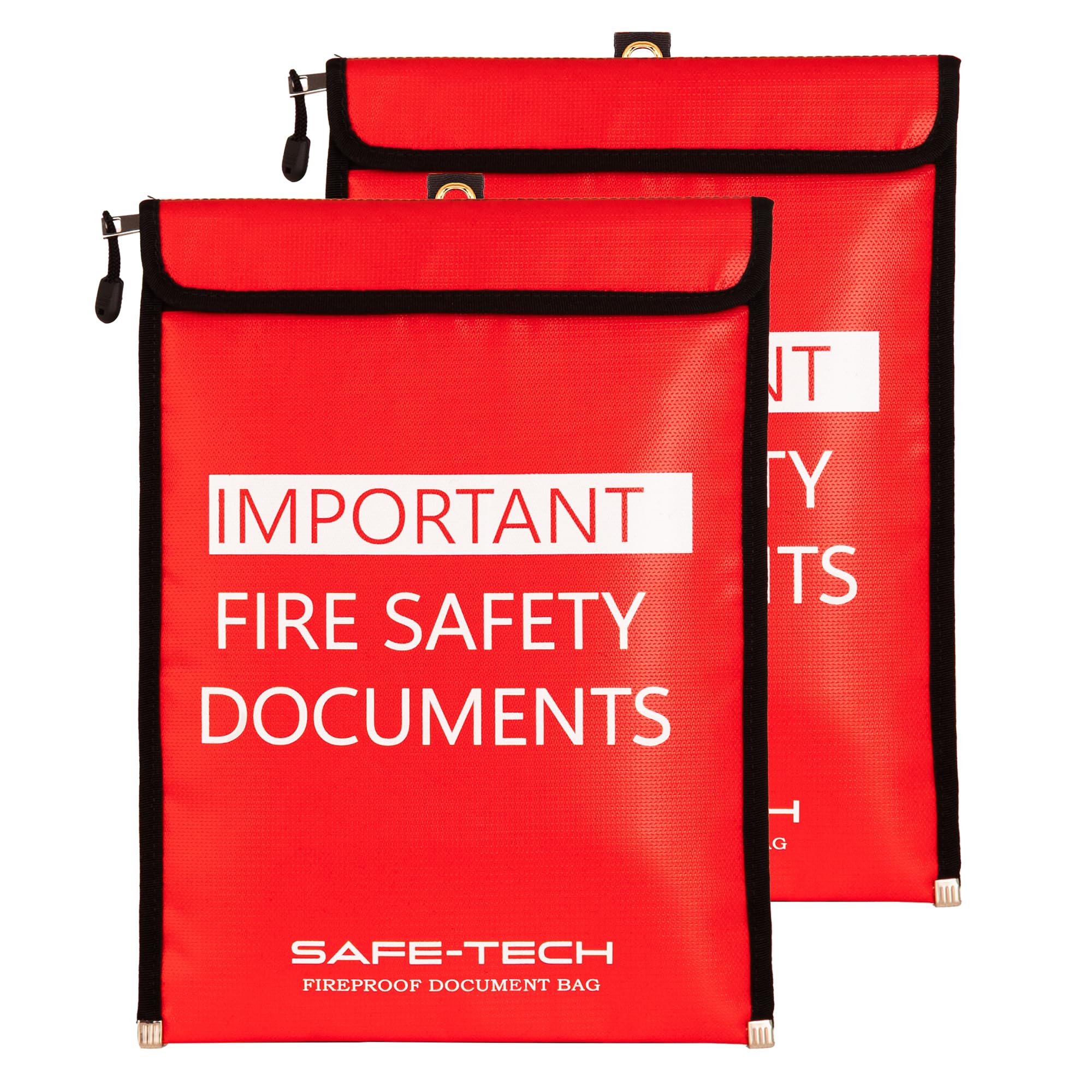 Safe Tech Red 2 Pack Safe-Tech 2 Pack Upgraded Fireproof Document Bag, 1300°C Blow Torch Tested Fireproof Document Storage For Legal Certificates, A4 Fireproof For Fire Safety, Legal Documents Fire Safe
