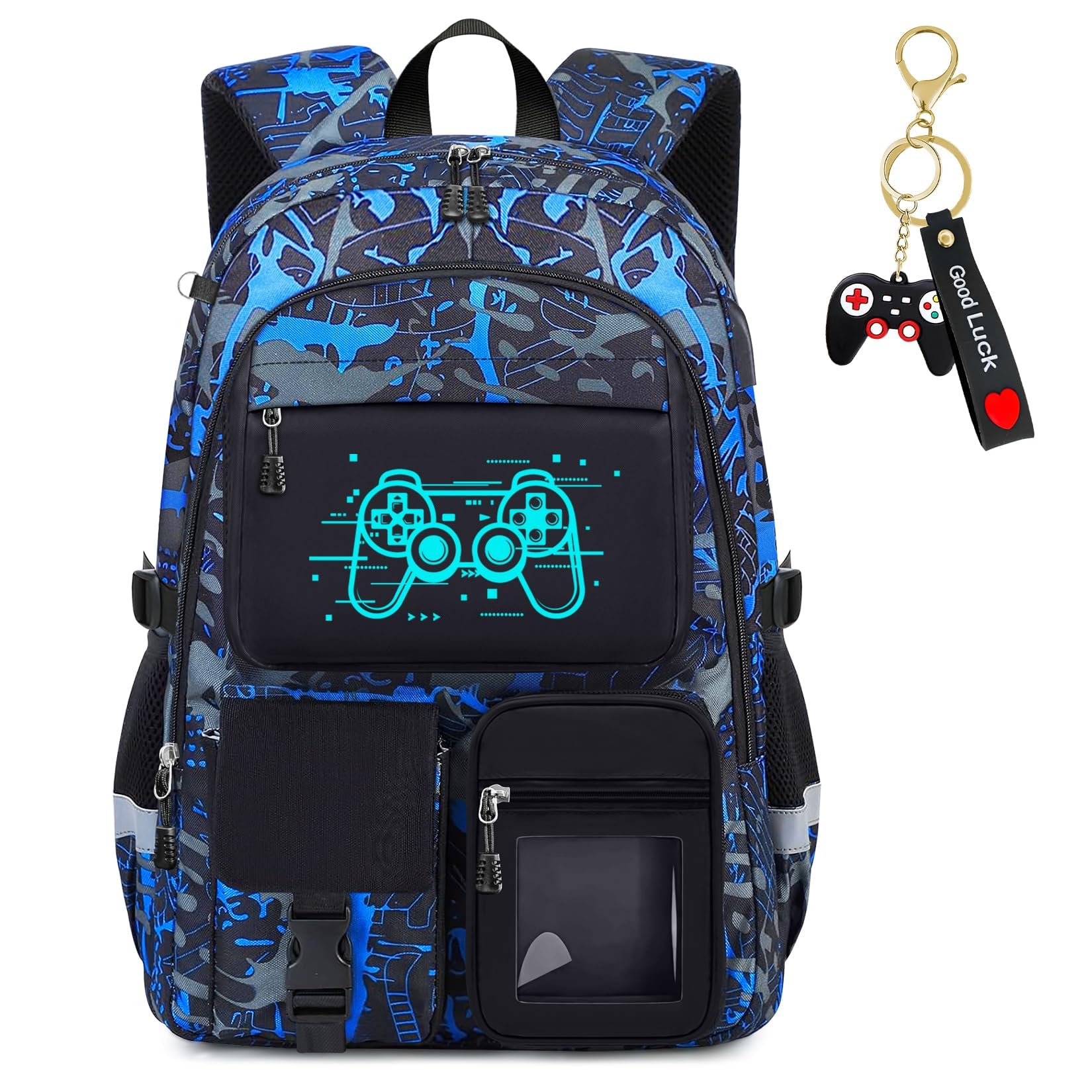 Fitvc School Backpack for Boys - Gamer Boys Backpack for Kids Children Teens Elementary Middle School Students - 18" Large Capacity School Bookbag