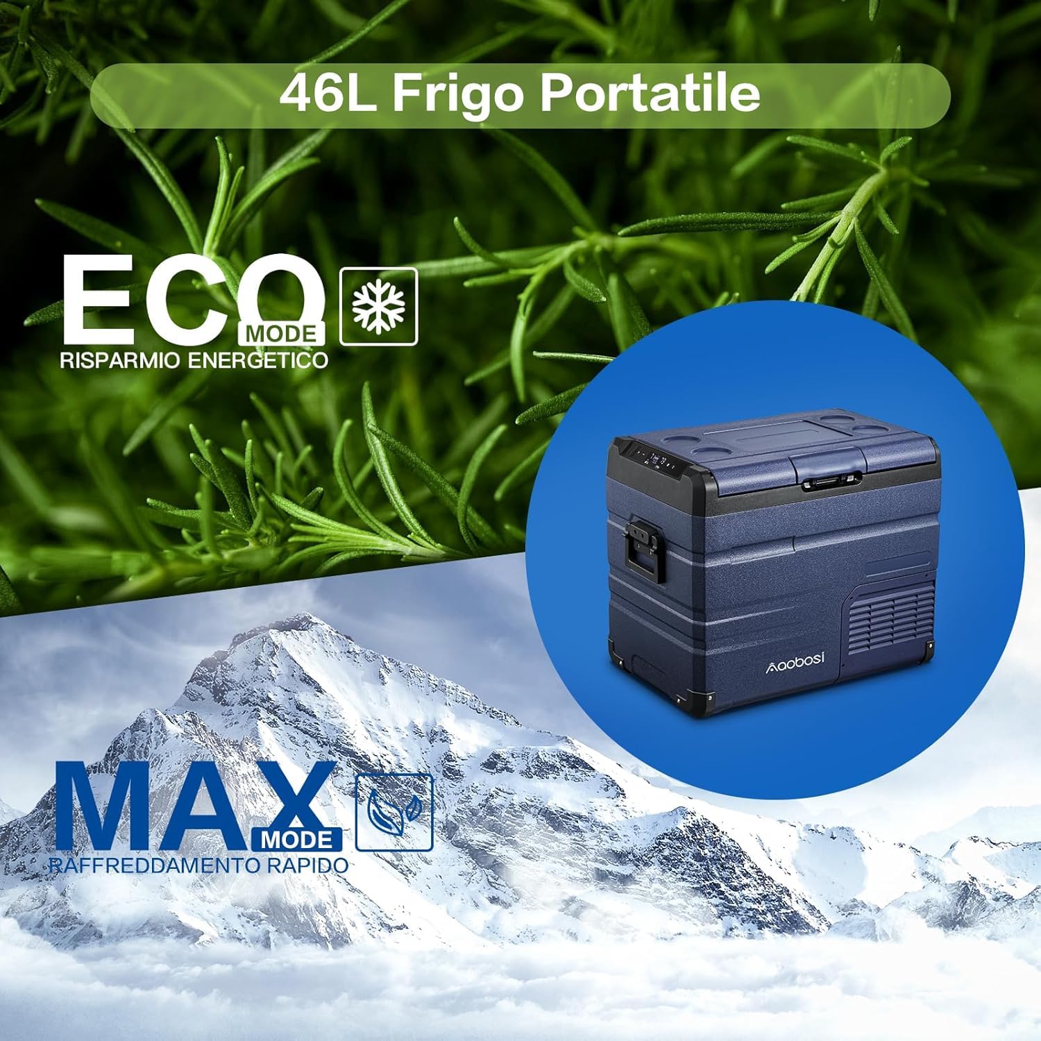 AAOBOSI Frigo Portatile, Frigo Per Auto Doppia Zona, Frigorifero da Viaggio con WiFi, -20 ℃ a 20℃, 12/24V DC e 100/240V AC,Per Auto, Camion, Camper, Barca e Presa Di Corrente