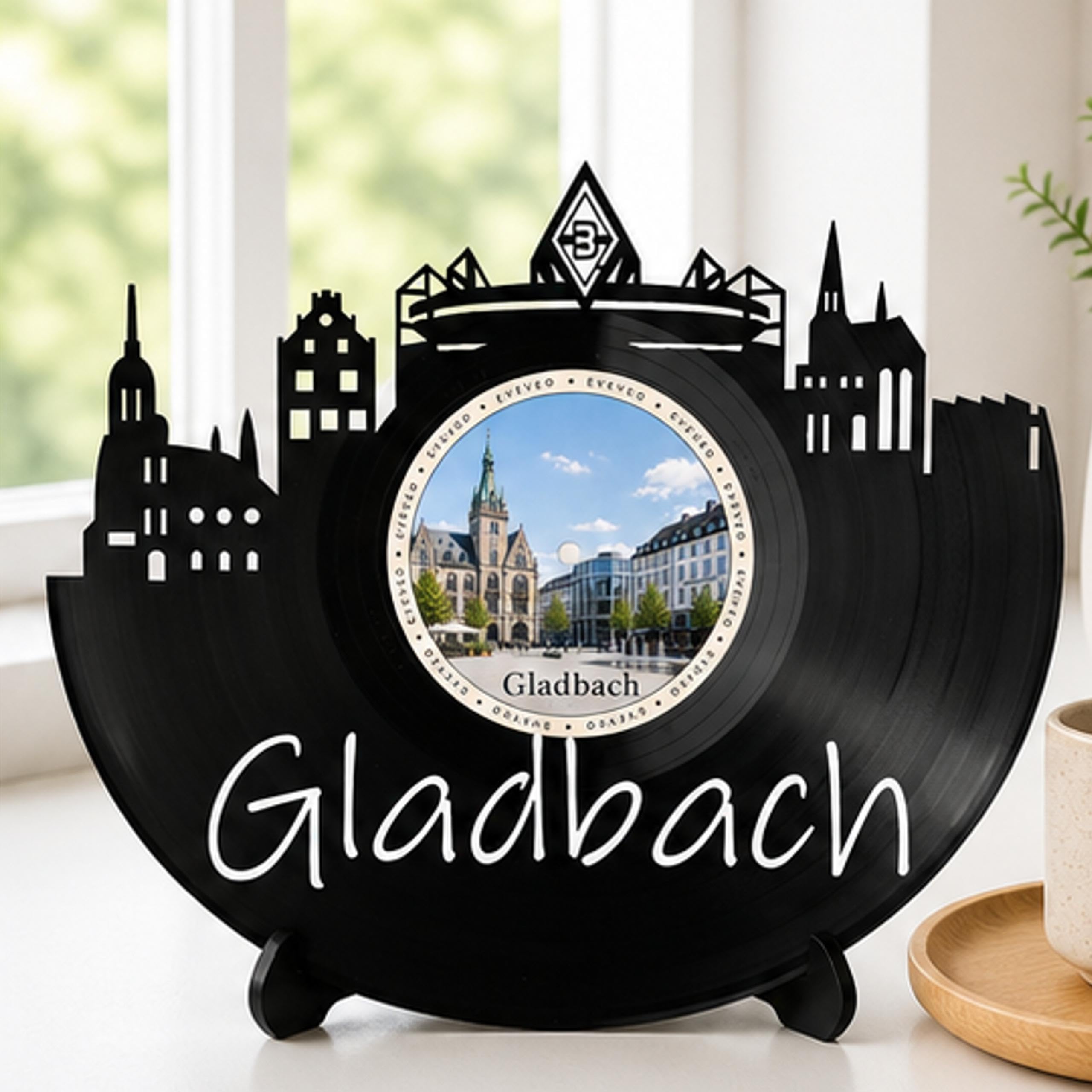 EVEVO Gladbach D0027 - Decorazione da parete in vinile, motivo skyline di Mönchengladbach, regalo per gli appassionati di calcio, per gli amanti del calcio