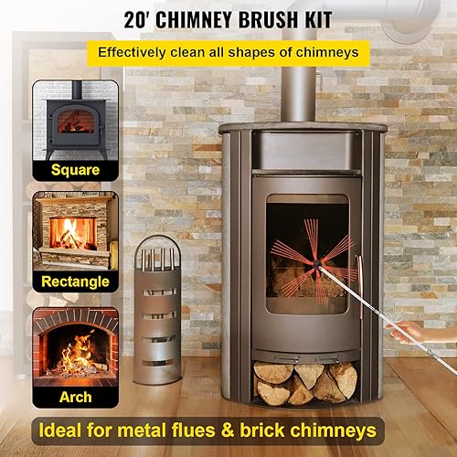 Miniatura 2 de VEVOR Kit de barrido de chimenea de 20 pies de longitud, kit de cepillo para chimenea con 6 varillas flexibles de nailon, kit de limpieza de