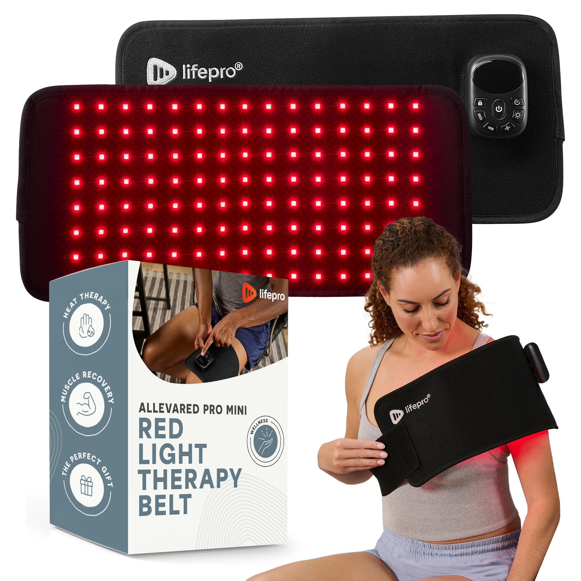 LifePro Mini Red Light Therapy Belt - Powerful NIR & Red Light Therapy for Body - Target Discomfort, Accelerate Recovery, & Improve Athletic Performance - with Red, NIR, Pulse, and Intensity Settings