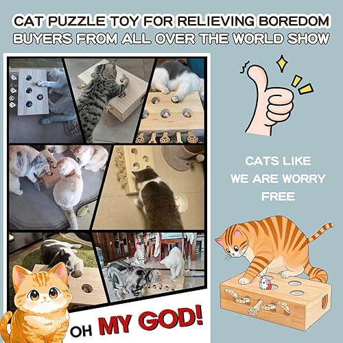 Miniatura 2 de Juguete para gatos Whack a Mole con ratones desplegables, juego de rompecabezas interactivo y tablero para rascar para gatos de interior,