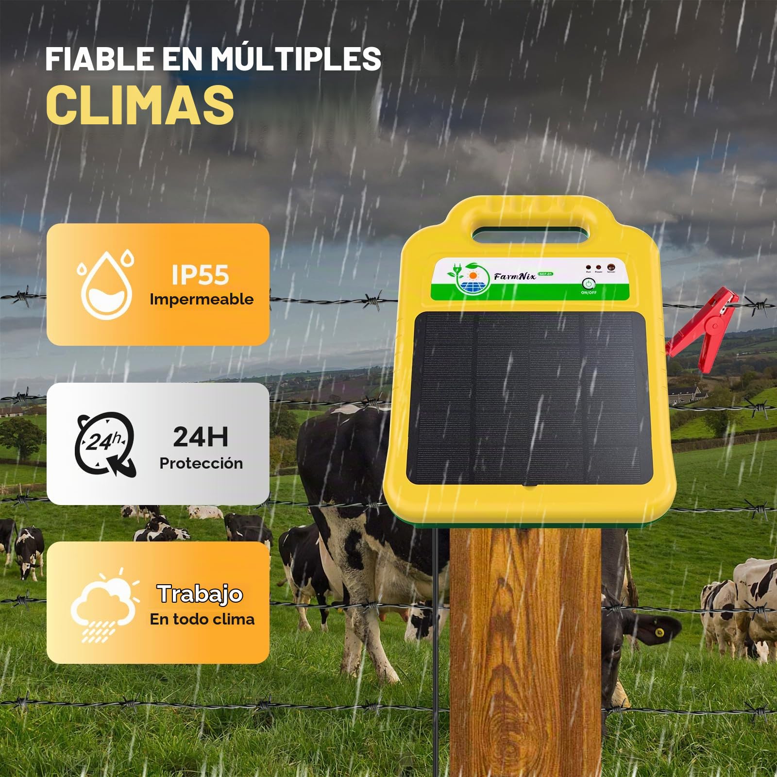 16KM Solar Pastor Electrico ,8KV pastor electrico Cerca eléctrica Controlador para caballos, 0.2J Cerca eléctrica Pastor para Cría de animales pastores, para Granja Pastar Jardín (Verde)