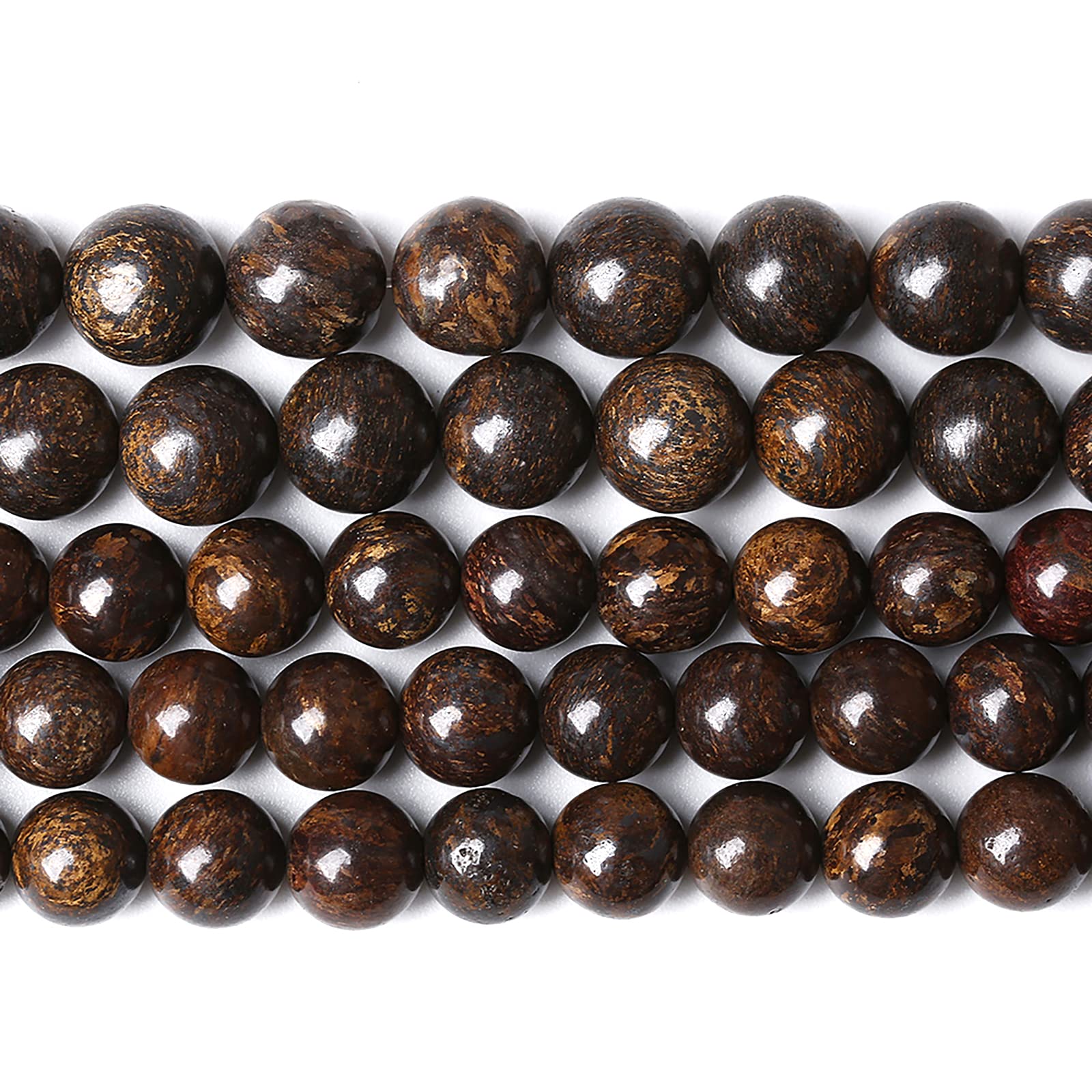 90 cuentas de piedra natural de 8 mm, cuentas redondas sueltas de bronce marrón para hacer joyas, pulseras, collares, 81 cm, 2 hebras