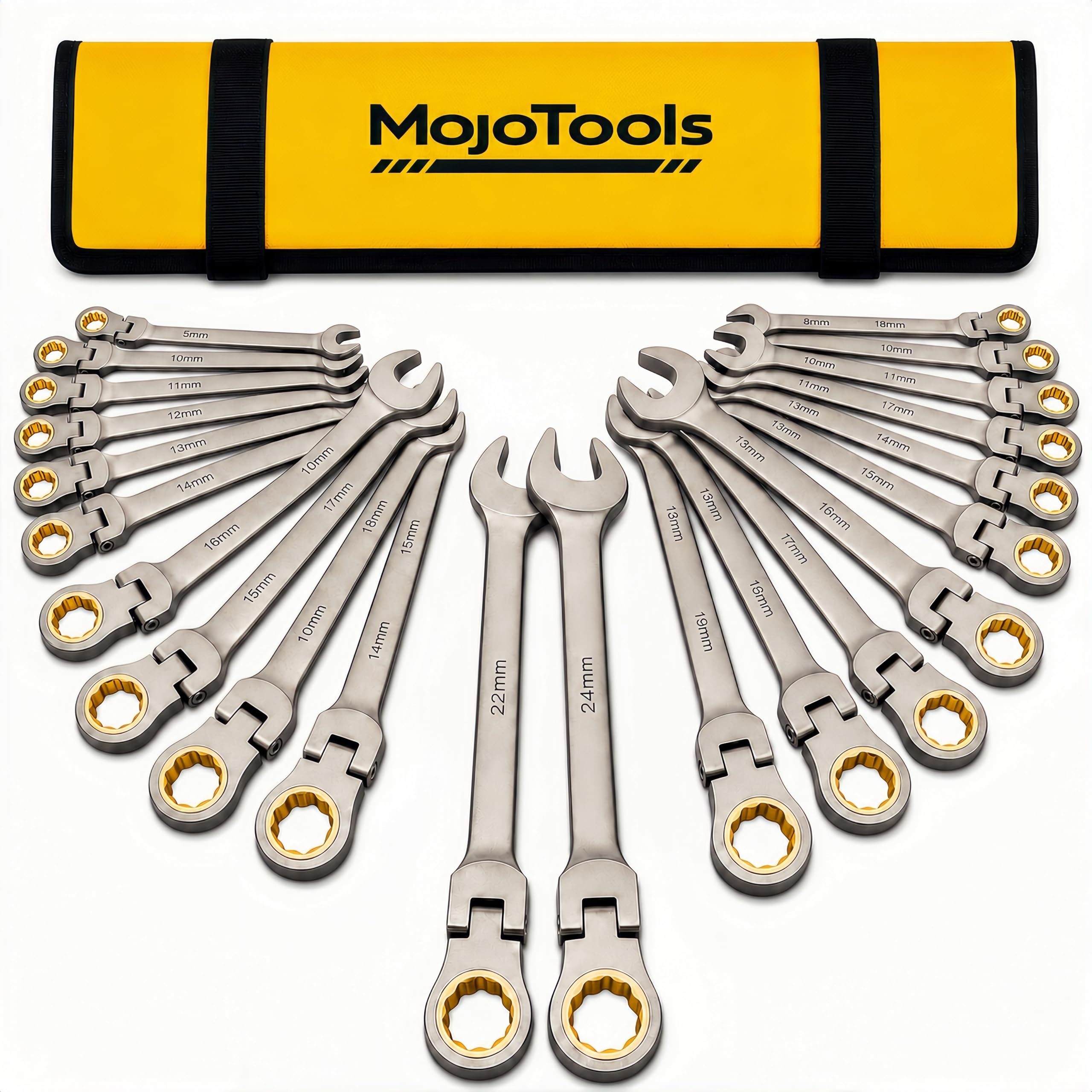 jtwm◆ MoJoTools 23-Piece Flex-Head Ratcheting Combination Wrench Set