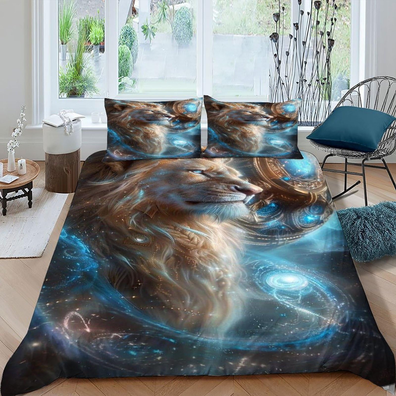 Housse de couette Lion 3D anti-plis et facile à laver pour lit King 220x240