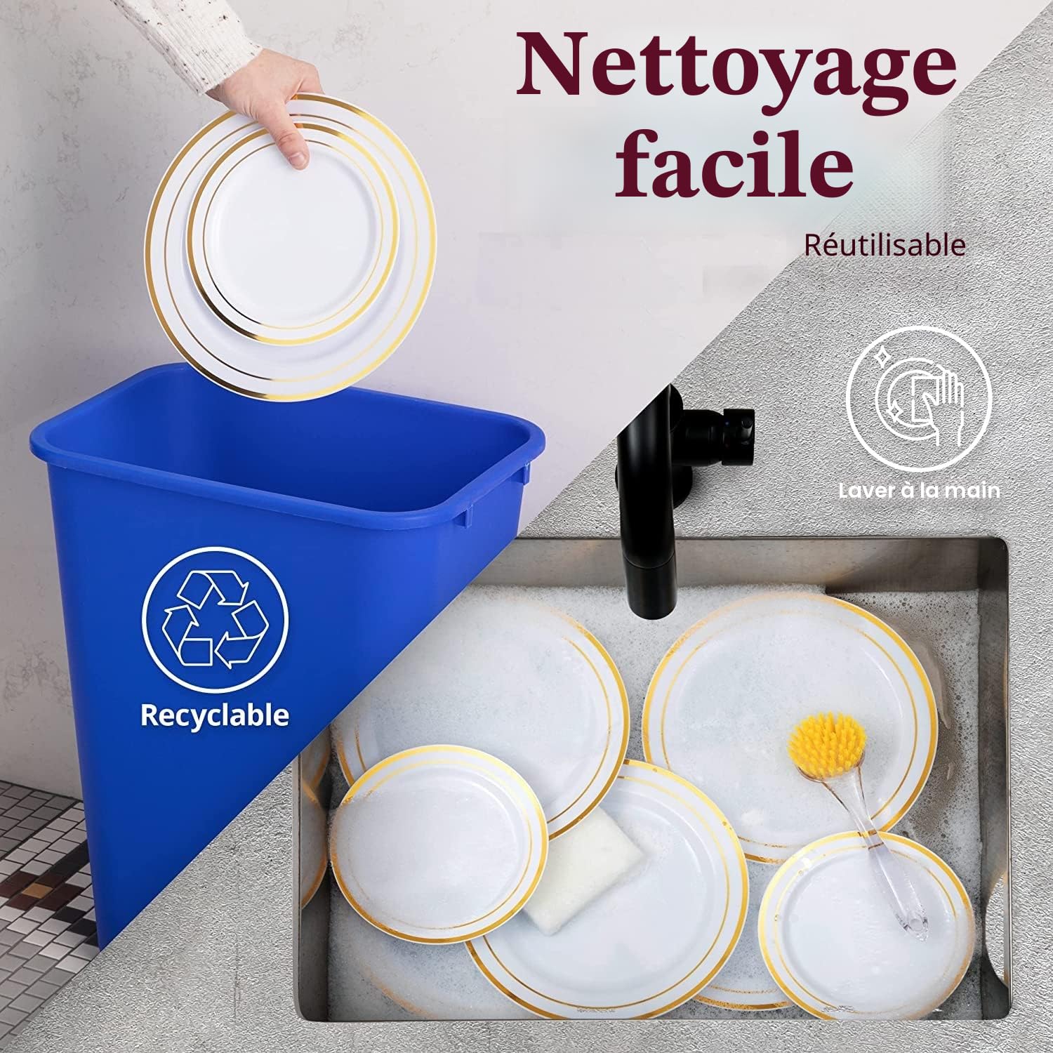 LATERN 60 Pièces Vaisselle en Plastique Doré, 30 Assiettes Plates De 26cm + 30 Assiettes à Salade De 19cm, Assiettes en Plastique Réutilisables pour L'anniversaire Mariage Desserts Jardin Fête