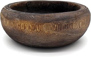 CVHOMEDECO 9 Inch Hand Carved Solid Wood Bowl - Rustic Vintage Treenware for Serving Fruits Nuts Snacks or Farmhouse Decor