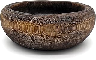 CVHOMEDECO. Primitives Solid Wood Functional and Collectible Bowl Vintage Round Hand Carved Wooden Bowl Rustic Treenware Artworks for Serving Nuts Snacks Fruits or Accent Decor, 9 Inch