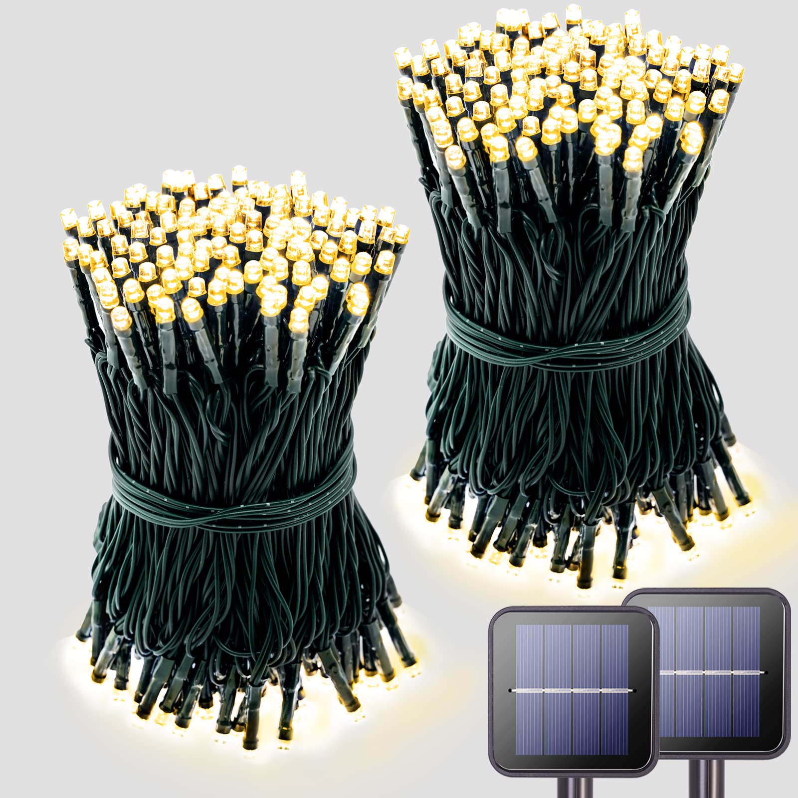 POTIVE 2 Pack 42.7 Ft 100 LED Solar String Lights Outdoor Waterproof, Green Wire Solar Powered String Lights, 8 Modes Warm White Christmas Lights for Tree Garden Yard Party Holiday Patio Decorations