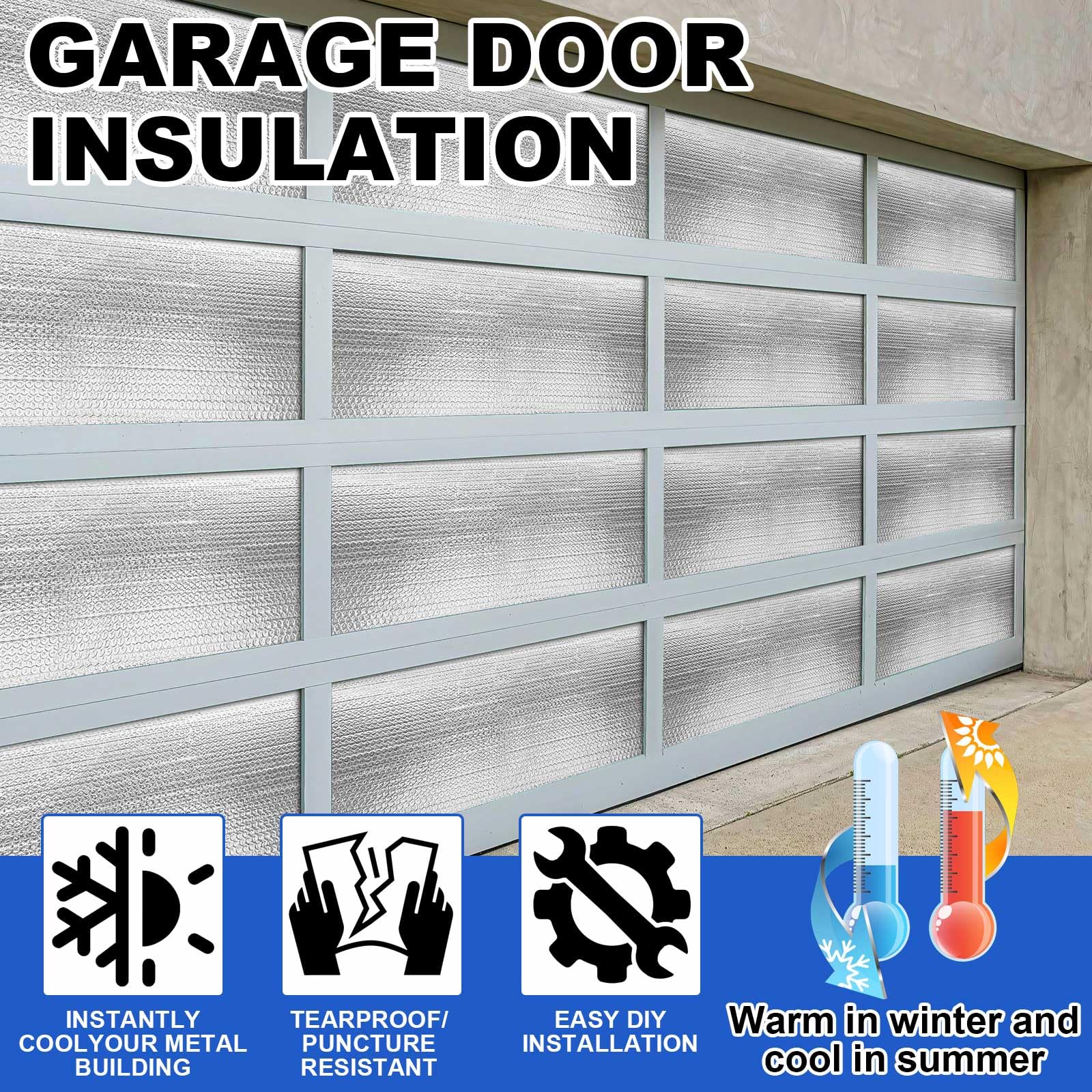 Paquete de 16 paneles aislantes autoadhesivos para puerta de garaje de 24 x 48 pulgadas, juego de aislamiento de doble burbuja de 0.2 pies de grosor, con respaldo adhesivo, lámina de aluminio