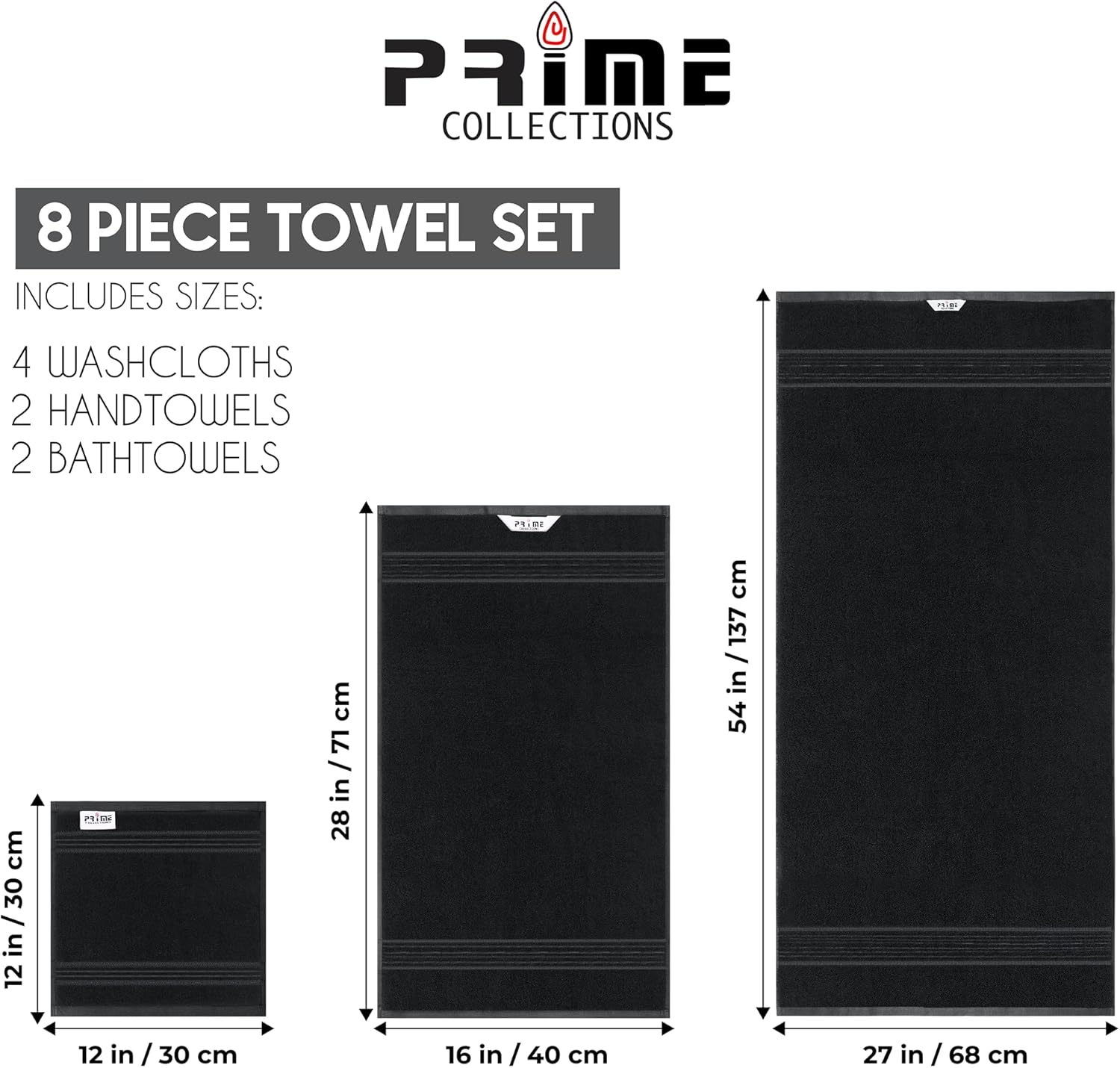 Bath Towel Set 8 PCS (8, Black)