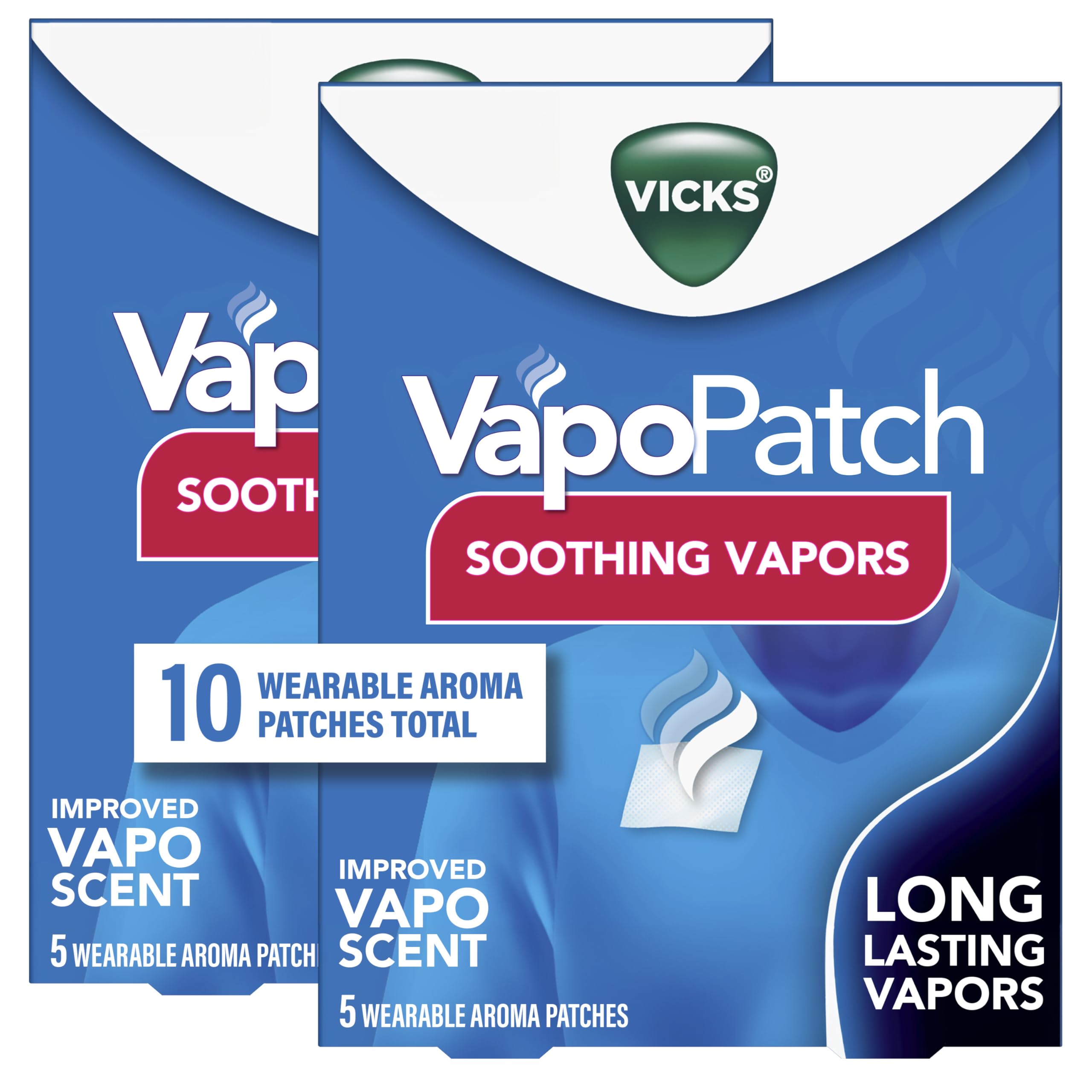 Vicks VapoPatch, Wearable Mess-Free Aroma Patch, Soothing & Comforting Non-Medicated Vicks Vapors, For Adults & Children Ages 6+, 5ct (2 pack)