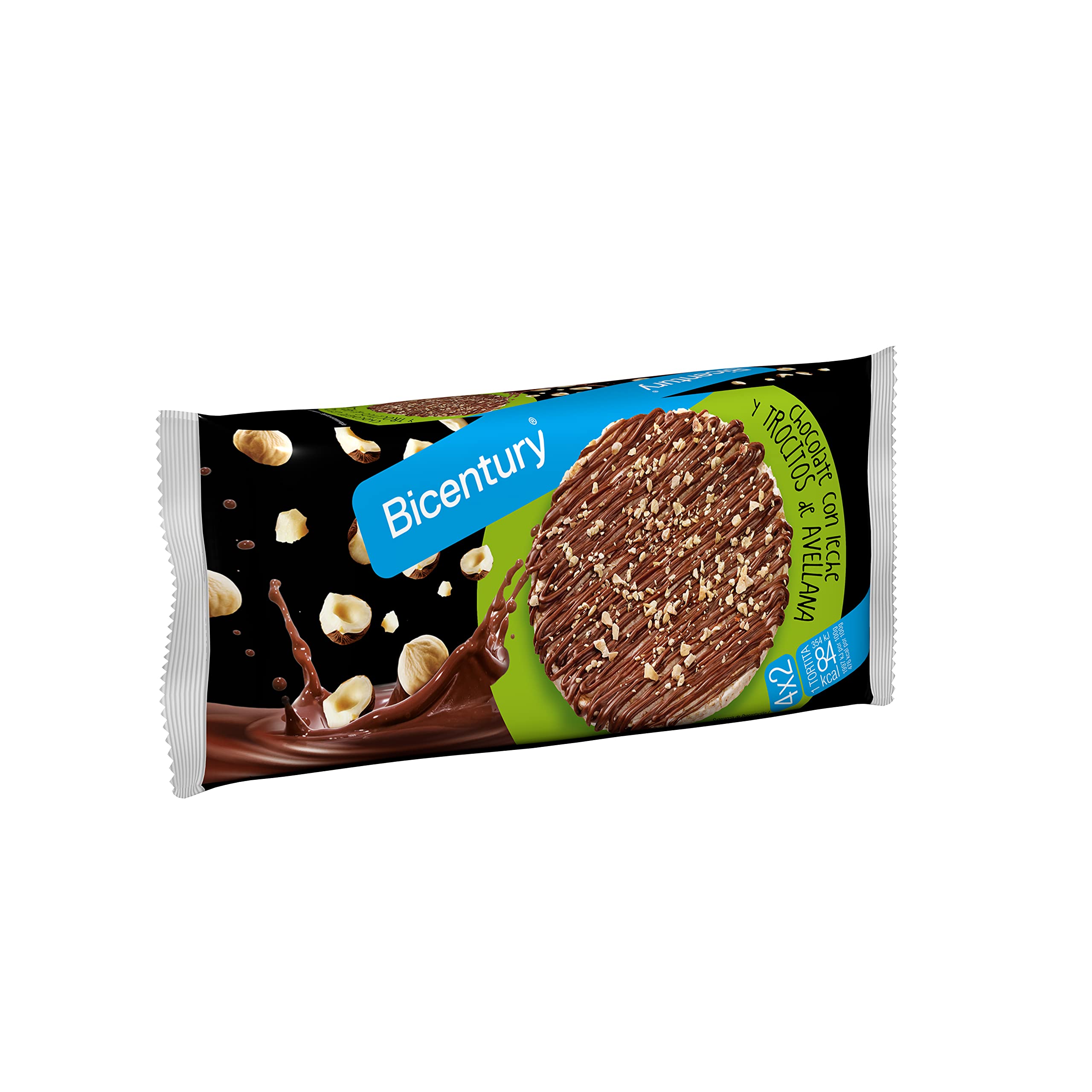 Bicentury - Tortitas de arroz con Chocolate negro y trocitos de avellanas (14 unidades)