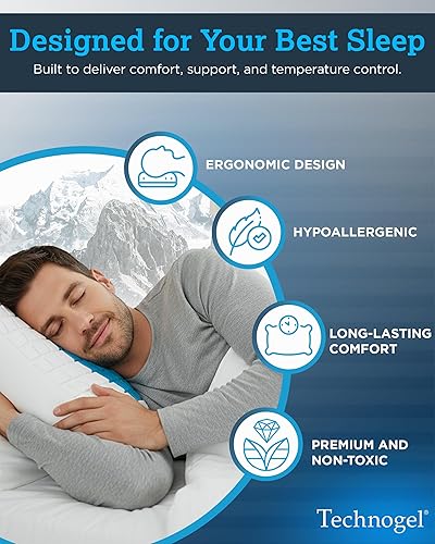 Miniatura 4 de Almohada de gel esencial mediana  Espuma viscoelástica de 4.5 pulgadas con zona de gel de enfriamiento para reducir el calor, perfil compacto para