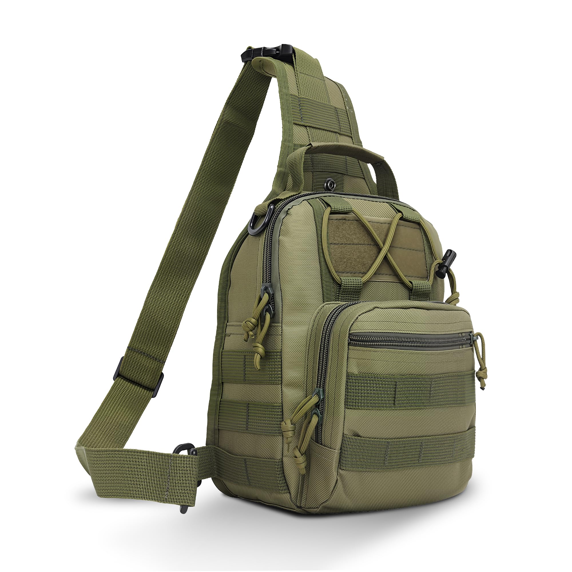CARRY TRIP Tactical Small Sling Bag for Men, Adjustable One-Strap Crossbody Backpack for Hiking & Travel, Waterproof & Multipurpose Side Bag, Molle System, Durable Buckle (Green)