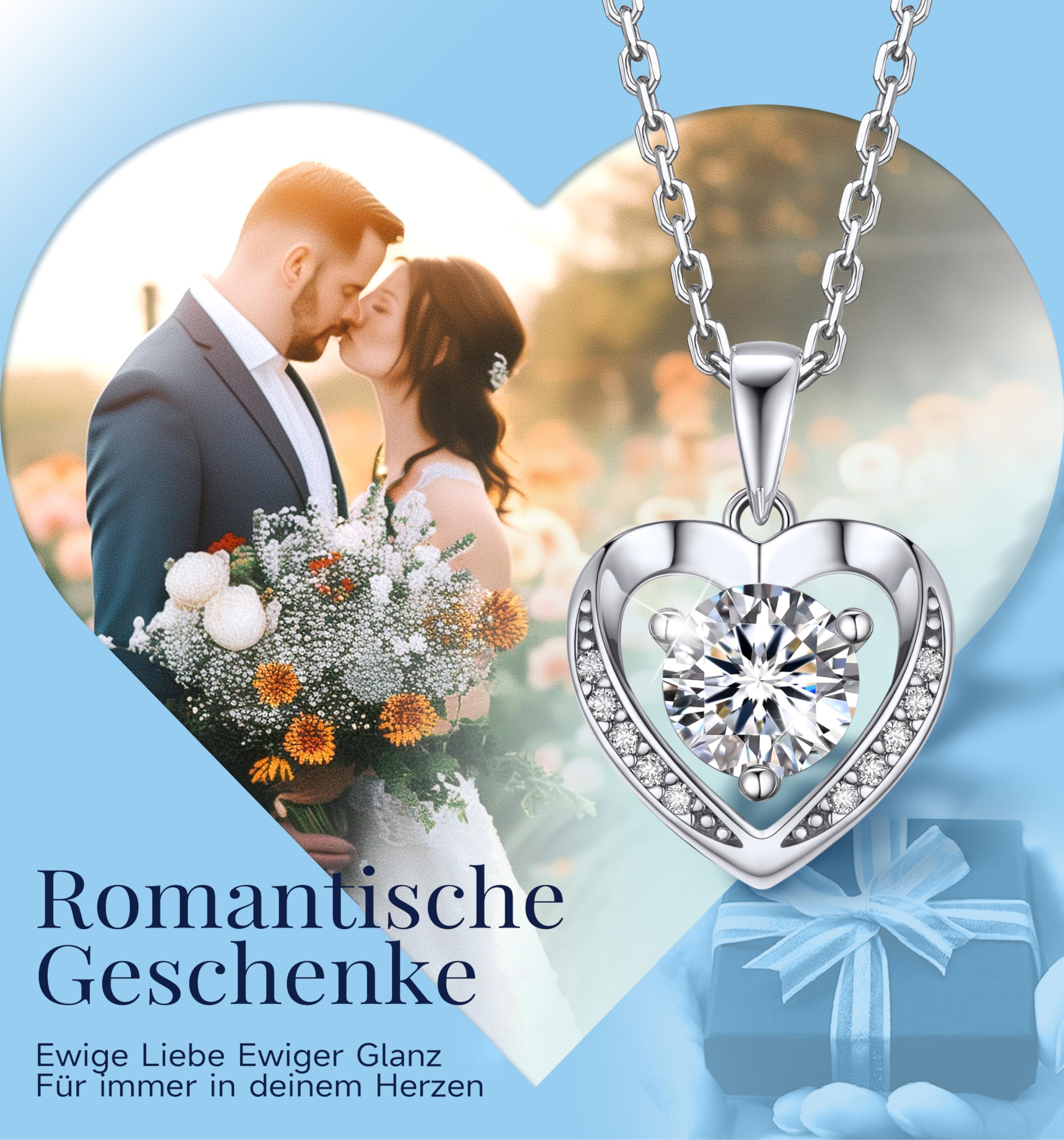 MomentWish Collar Mujer Corazón, 0.5/1/2 Quilates Moissanite Diamante Colgante Oro Rosa Plata de Ley 925 Hipoalergénico Joyas de Regalo para Esposa Mamá Novia