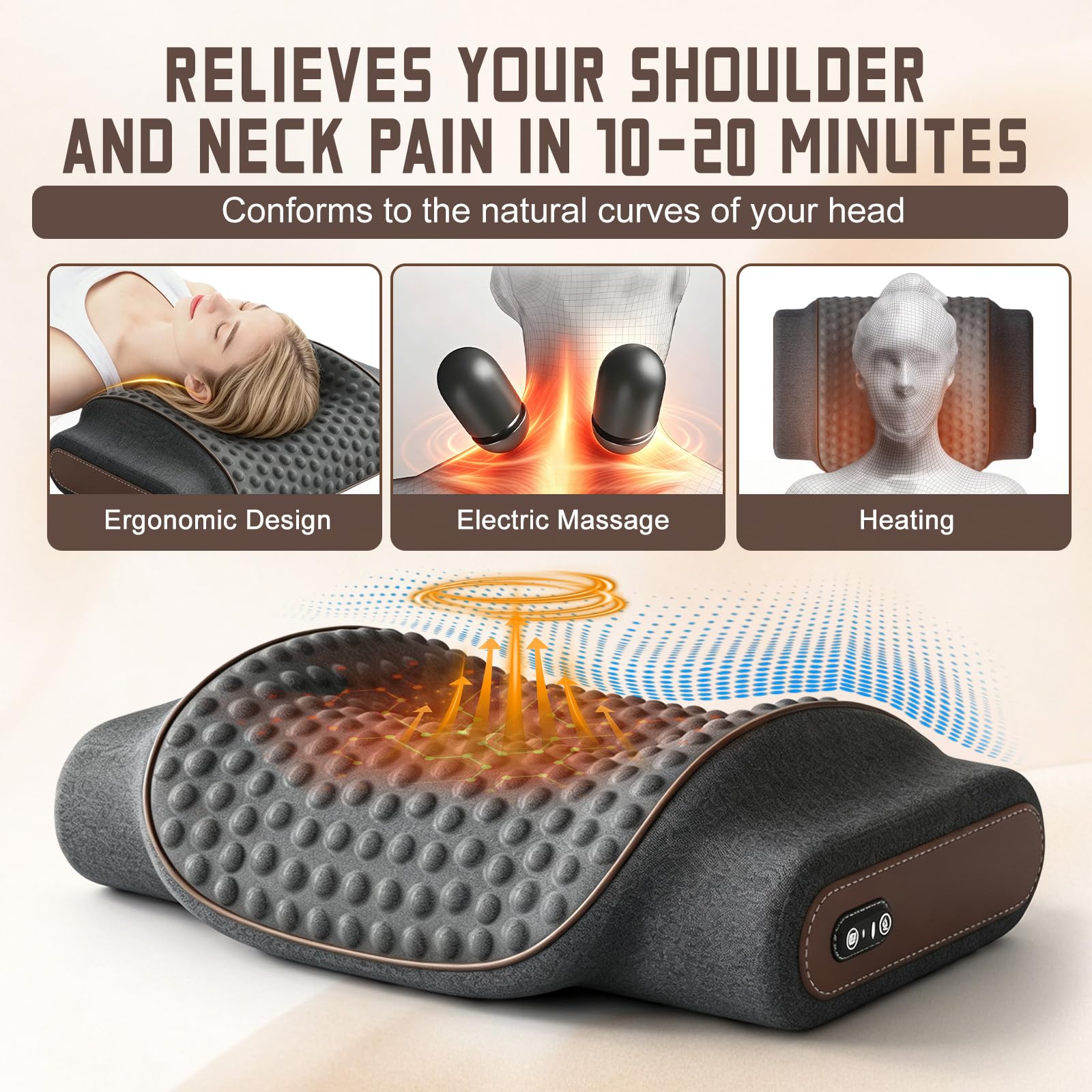 3-in-1 Nackenmassagegerät Elektrisch mit Wärme und Vibration