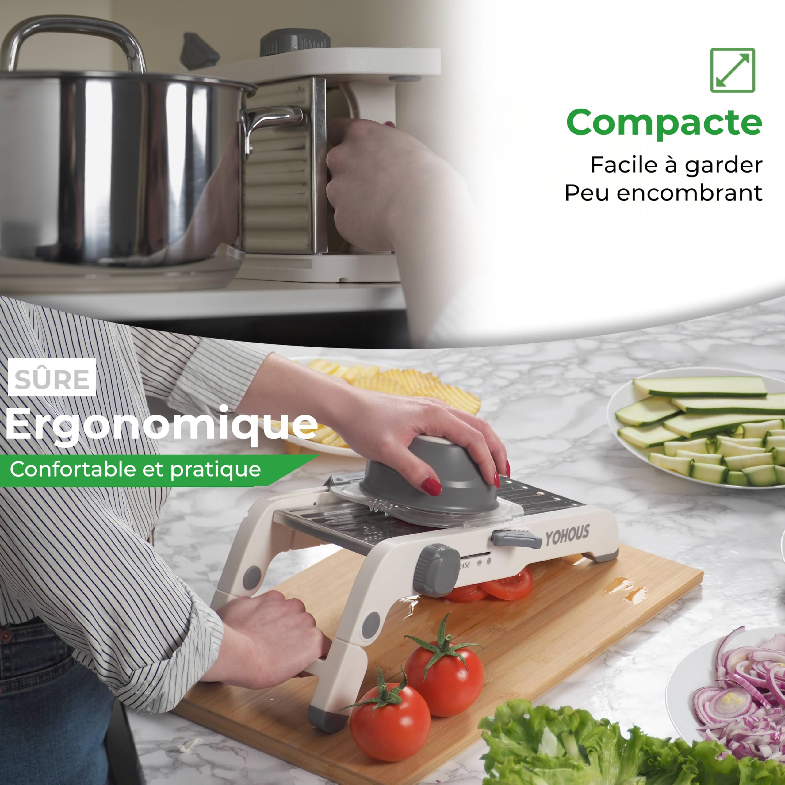 Mandoline Cuisine Professionnelle Réglable - Coupe Legumes multifonctions en Acier Inoxydable - Taille Legume en Julienne, en Dés et en Fines Tranches