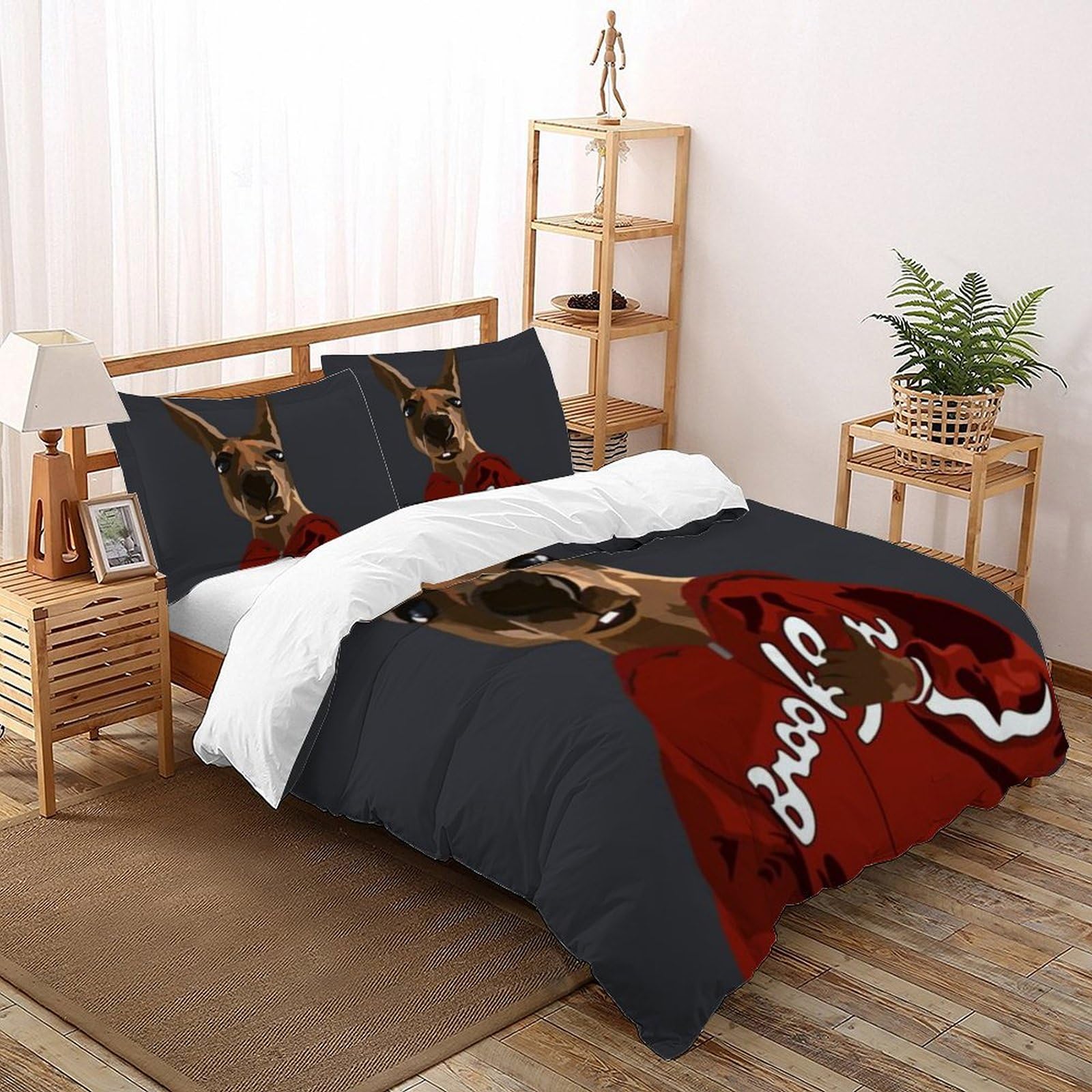 Housse de couette super king 260x220cm microfibre imprimé animaux 3D Kangourou Literie