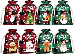 36Pcs Burlap Christmas Drawstring Bags Buffalo Plaid Xmas Gift Bags Burlap Xmas Candy Bags Small Christmas Linen Bags Goody Gift Bags Treat Sacks Reusable Gift Wrapping Bags Holiday Party Favors Bags