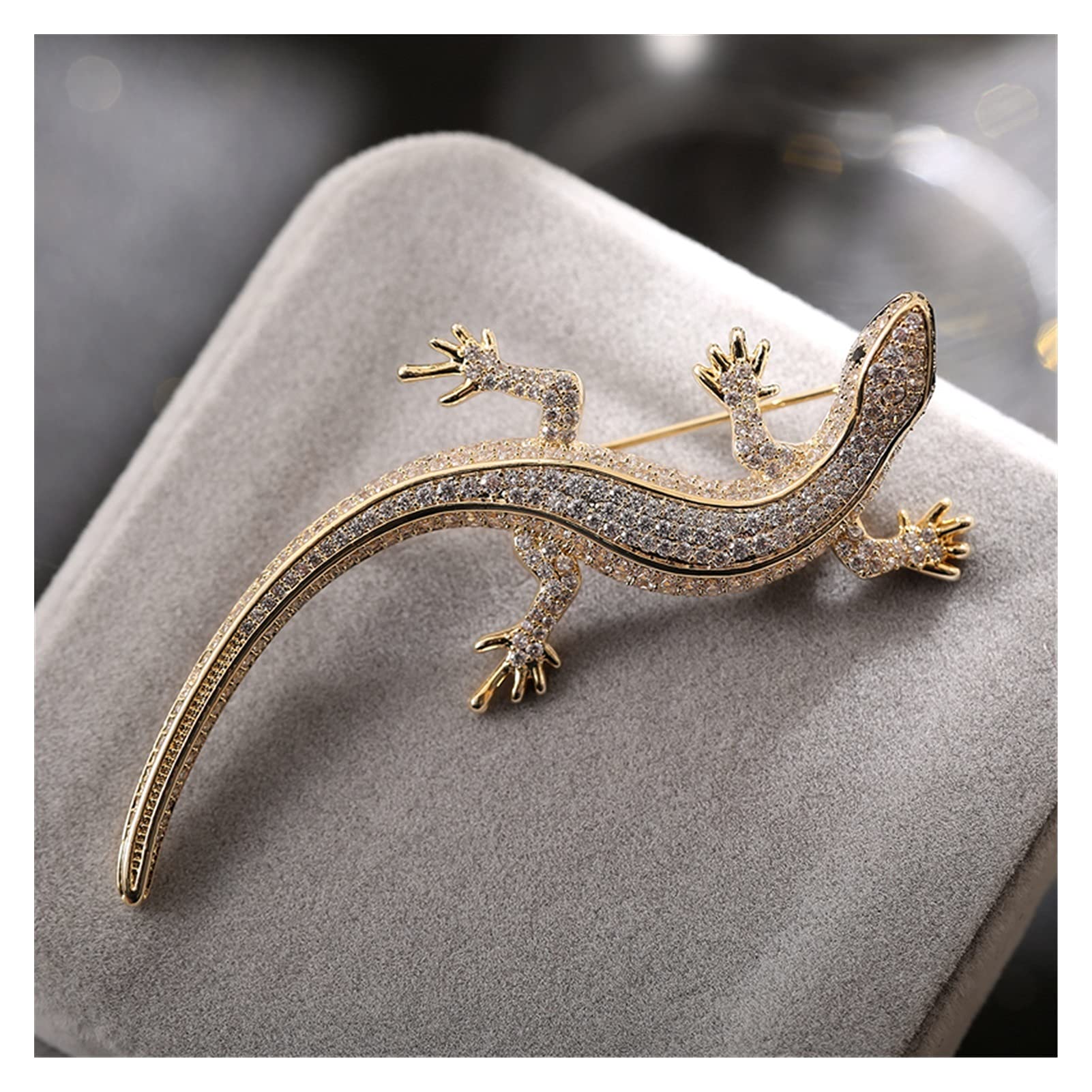 RWRAPS Kristall-Strass-Eidechsen-Brosche, Salamander-Anstecker, Gecko, niedlicher Vintage-Schmuck, Goldfarbene Broschen (Metallfarbe: Silber) ()