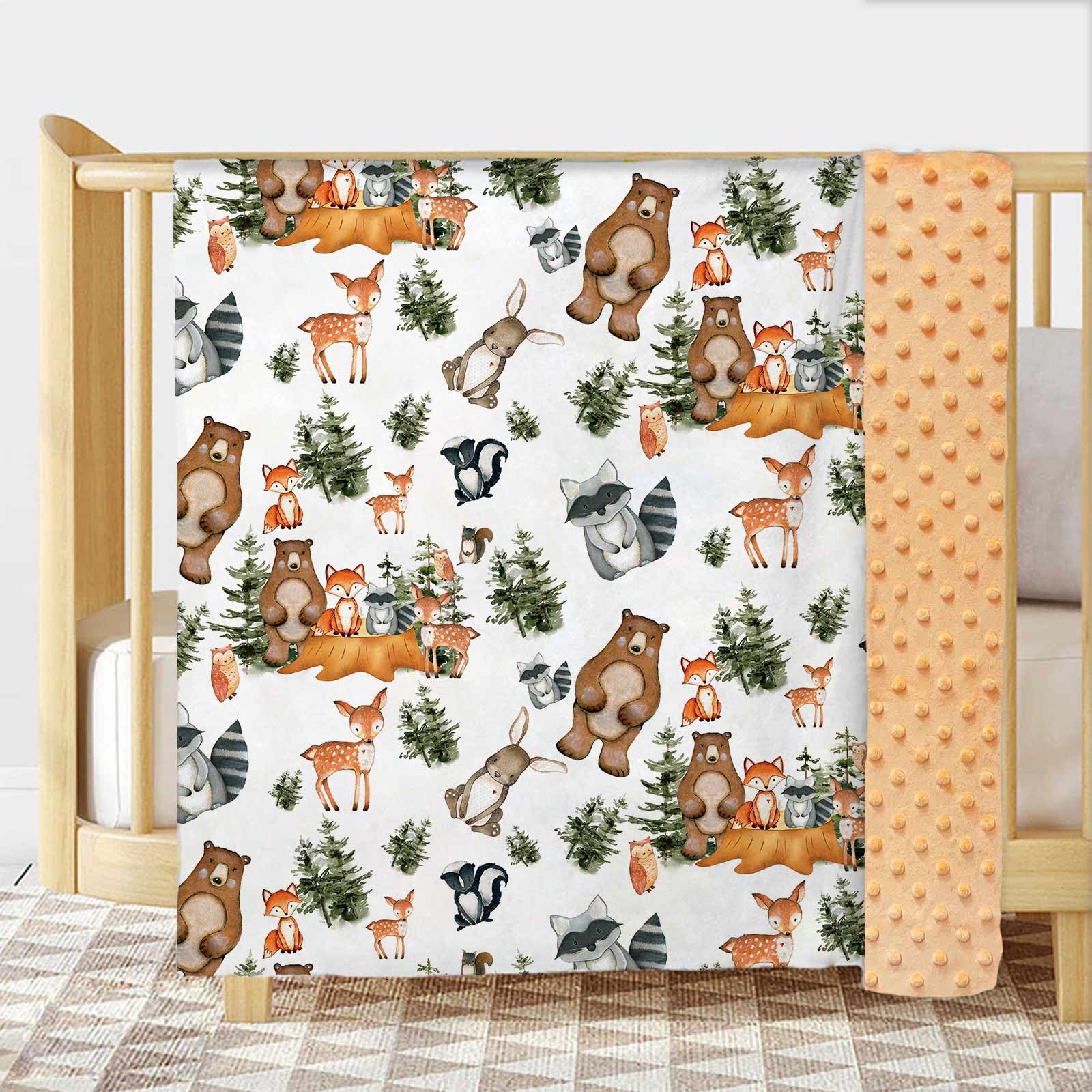 Woodland - Mantas de bebé unisex para niños y niñas, mantas suaves de minky con respaldo de puntos de doble capa, regalos para cuna, cochecito, ducha, mantas de recepción de animales del bosque, 30 x
