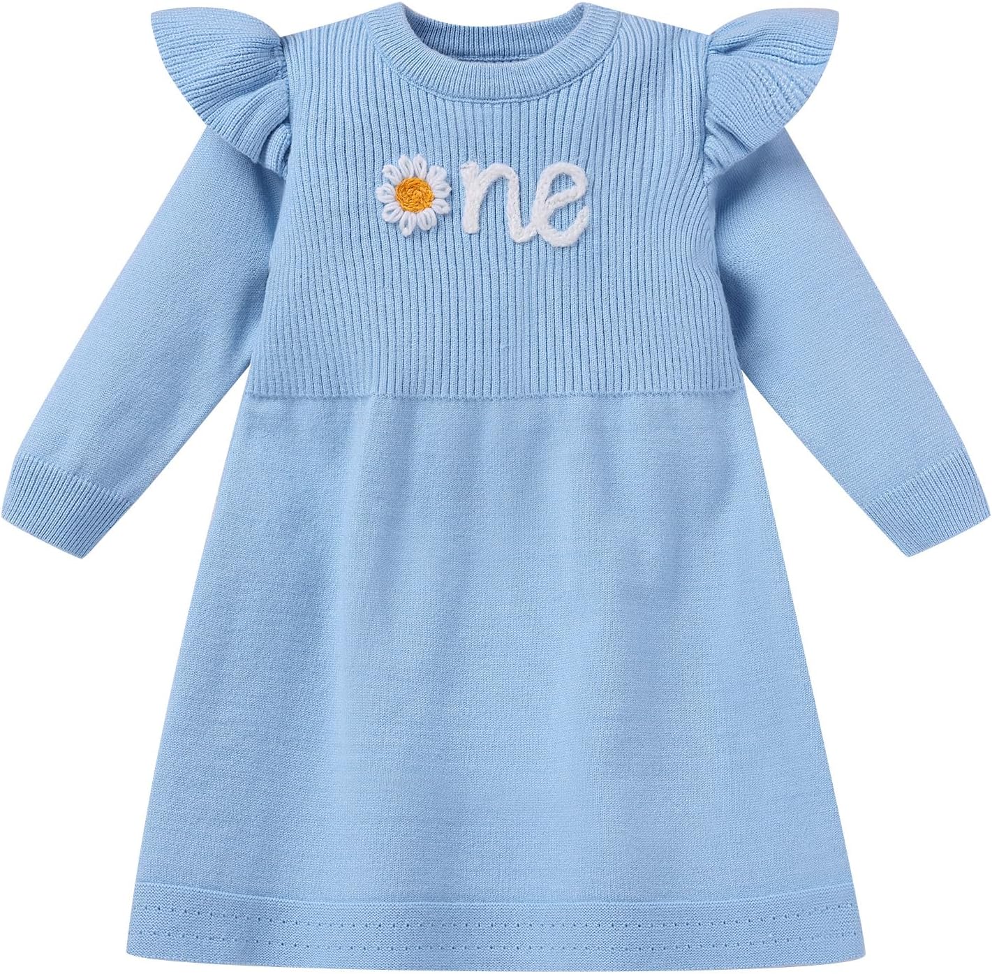 ODASDO Baby Girl Long Sleeve Sweater Dress Berry Peach Flower Embroidery 1st Birthday Party Clothes Fall Winter Outfits