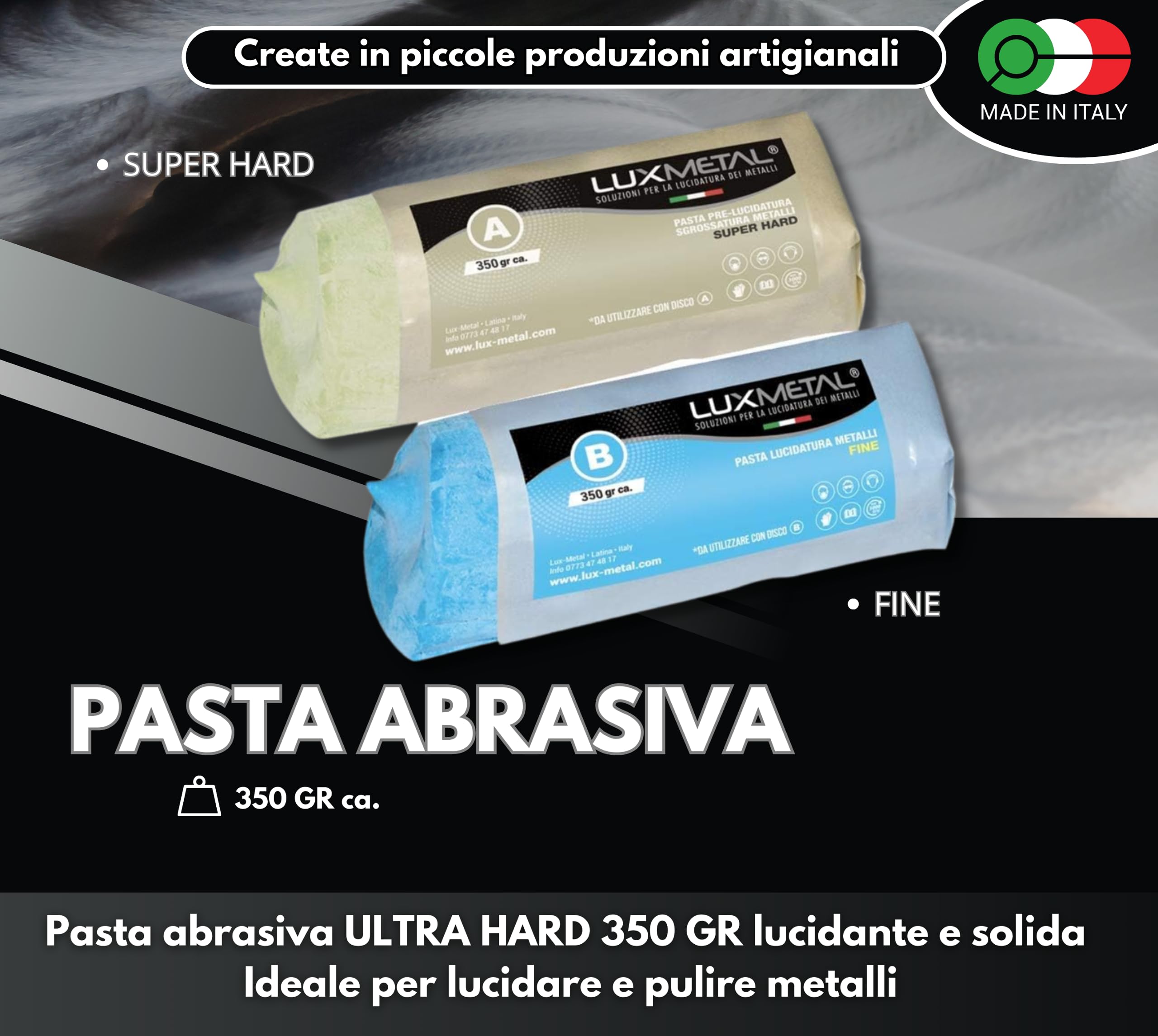 Kit Lucidatura Metalli - Pasta Abrasiva 250g E Disco Cotone 150mm, Per Acciaio, Ottone, Alluminio