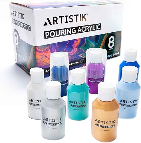 Pintura acrílica para verter, juego de 8 botellas de 3.4 fl oz, premezcladas de alto flujo, lista para verter con 2 tazas de mezcla, pinturas