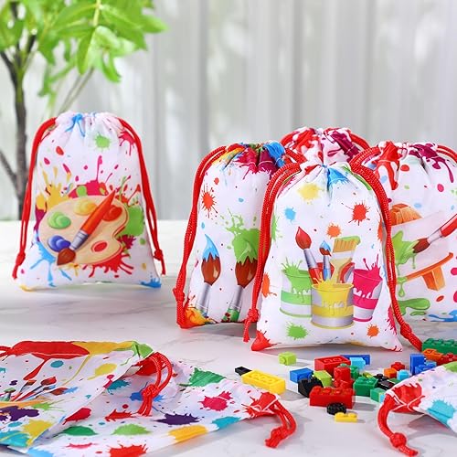 Miniatura 4 de Honoson 24 bolsas de fiesta de pintura de 5 x 7 pulgadas, pequeñas bolsas de regalo de arte, paquete con cordón, paquete con cordón para dibujar