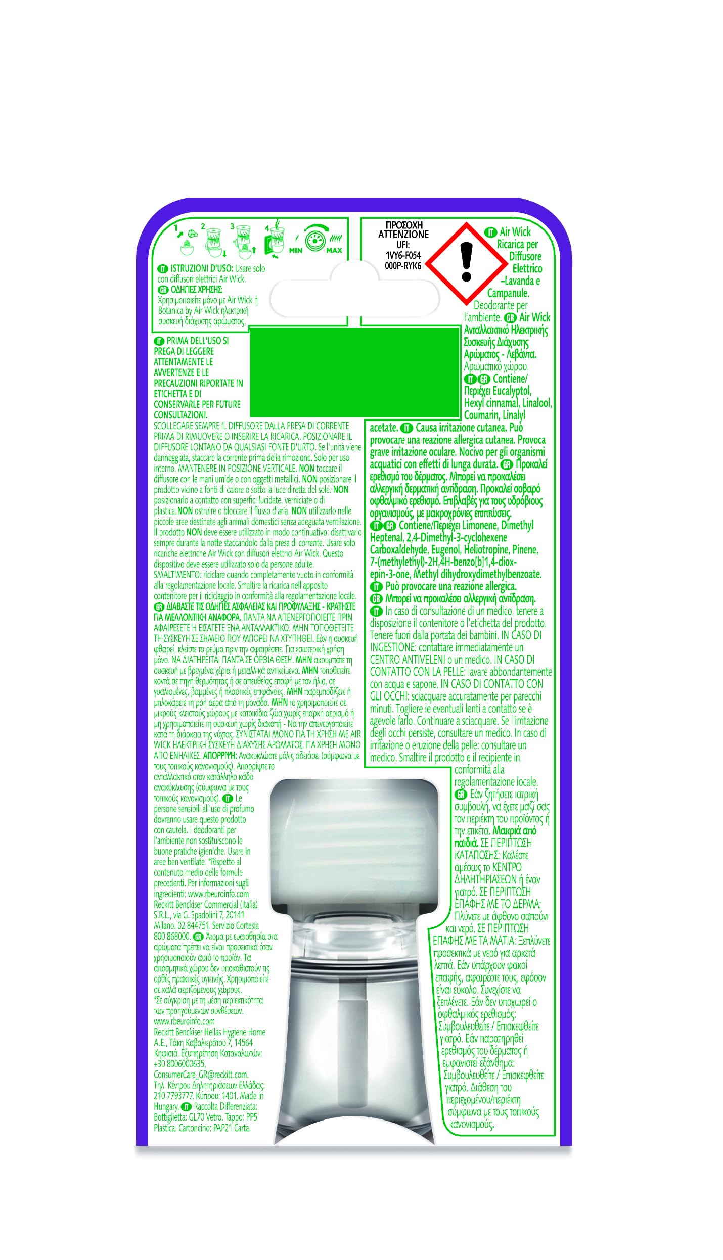 Air Wick Diffusore Elettrico di Oli Essenziali, 6 Ricariche per Diffusore alla Fragranza Lavanda e Campanule, Profumatore per Ambienti Elettrico con Oli Essenziali