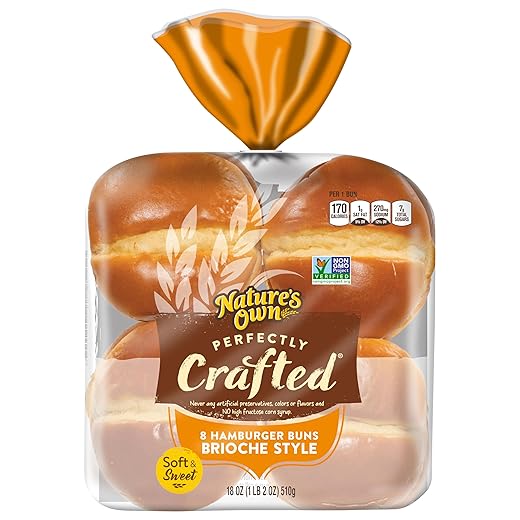 Nature's Own Perfectly Crafted Brioche Style Hamburger Buns, Non-GMO Sandwich Buns, 8 Count