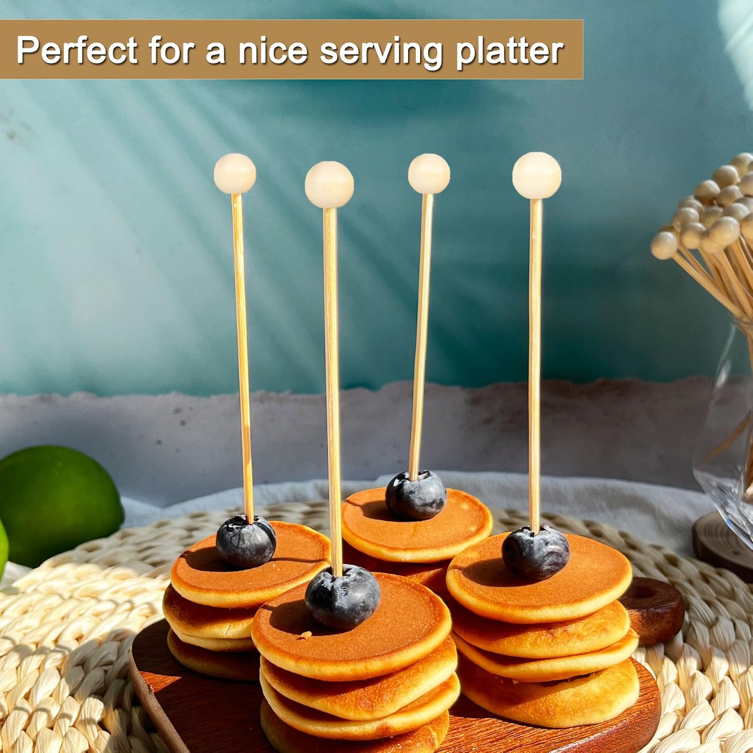 200PCS 4.7 Inch Wooden Ball Cocktail Picks, Fancy Toothpicks for Appetizers