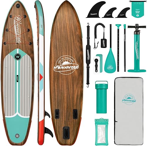 Winnovate Tabla de remo inflable para pie, tabla de remo ancha, tabla de surf, accesorios de SUP con cubierta antideslizante, soporte para cámara,