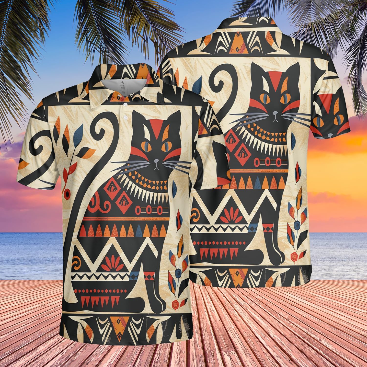 Abstract Cat Polo Shirts for Men - Cat Art Short Sleeve Regular Fit Golf Shirts for Men Series 12 Size M