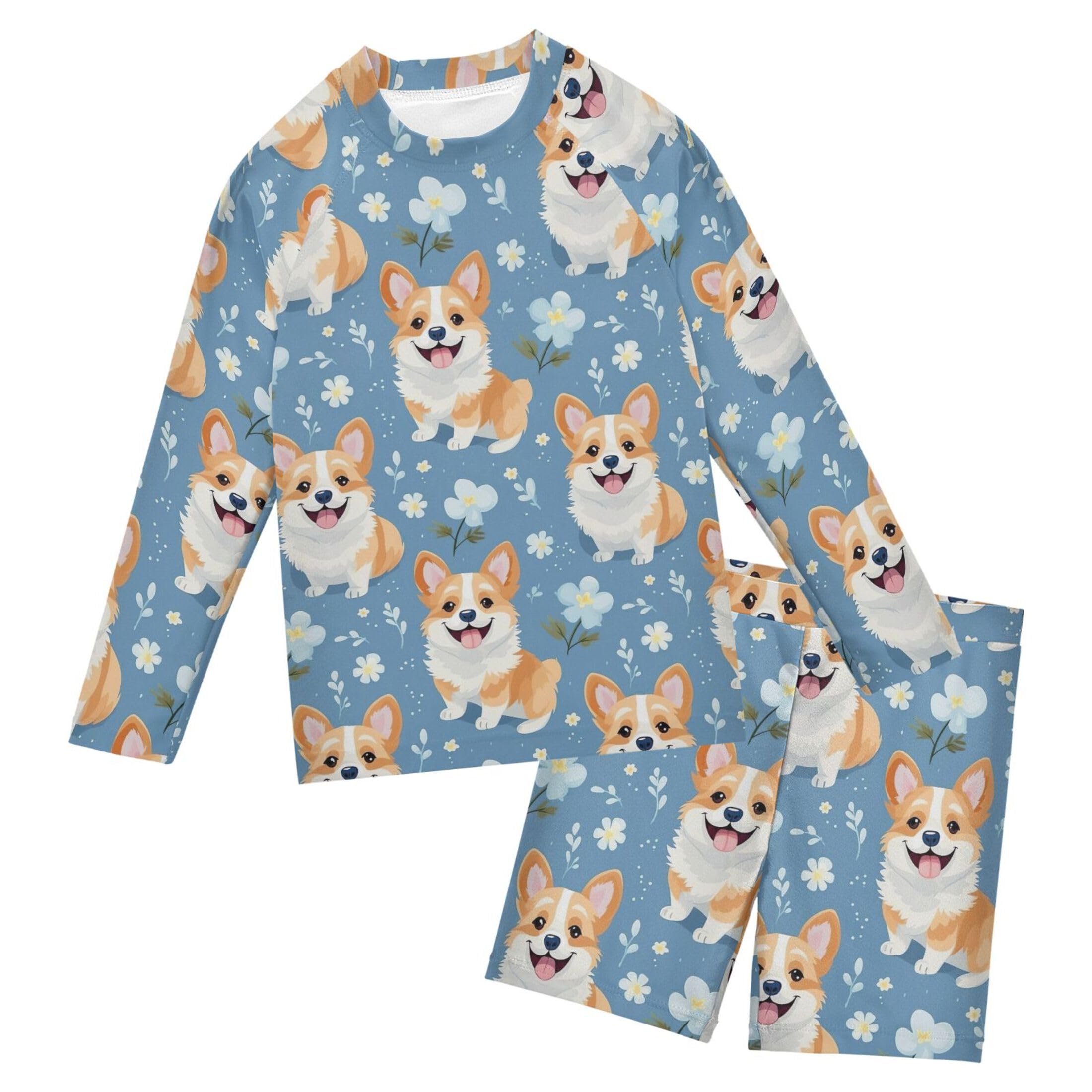 Dog Puppy Pug Animal Cute Baby Boys' Toddler Long Sleeved Rashguard Swim Bathing Suit Set B0402813