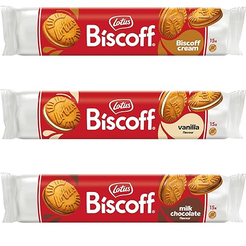 Lotus Biscoff Sandwich Galletas Variedad de 3 sabores, Vainilla, Chocolate, Crema - 5.29 onzas