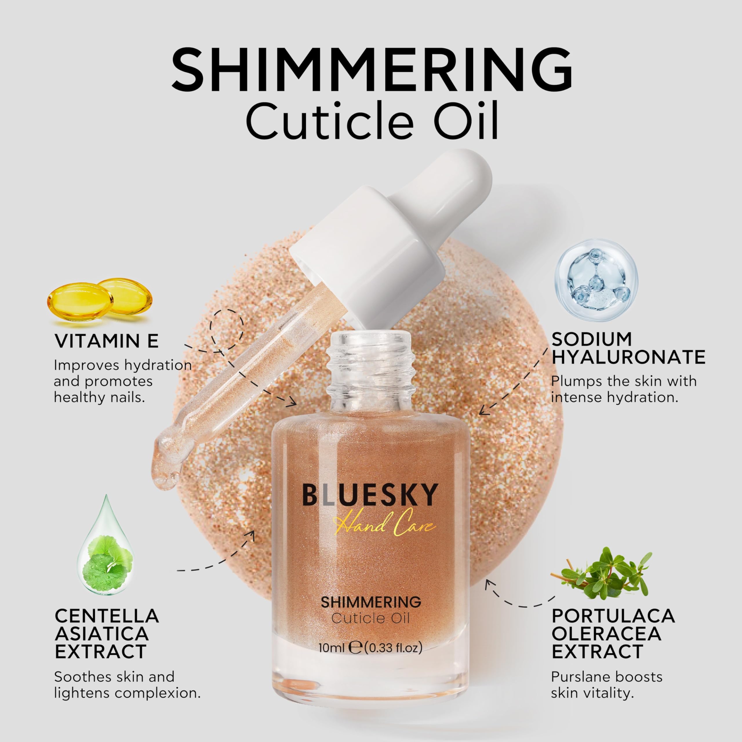 Bluesky Shimmering Cuticle Oil for Nails 10ml, Nail Oil with Jojoba Vitamin E - Image 2