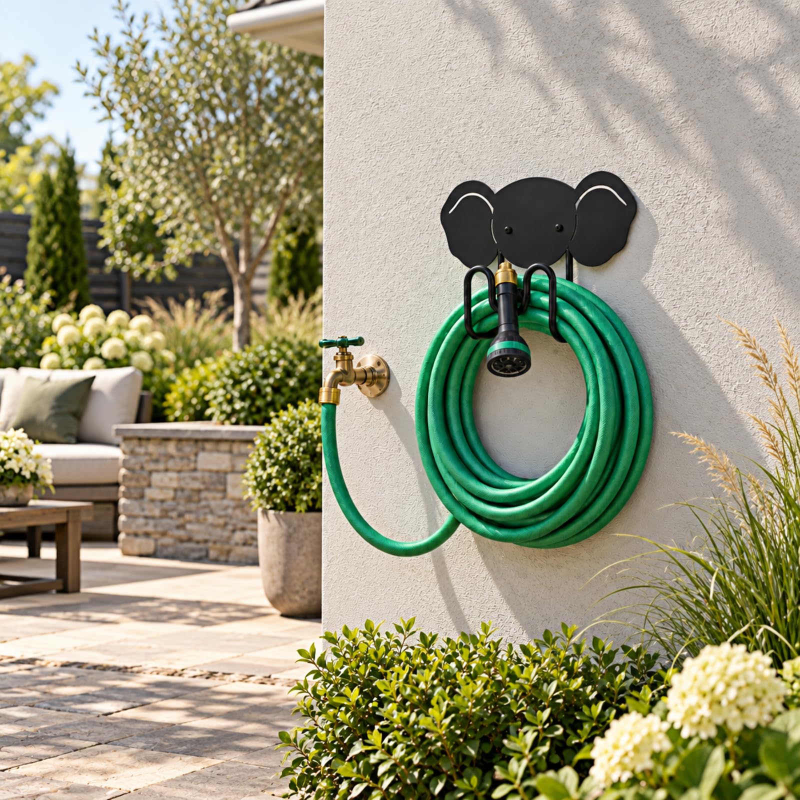 Supporto per tubo da giardino, supporto da parete, testa di elefante