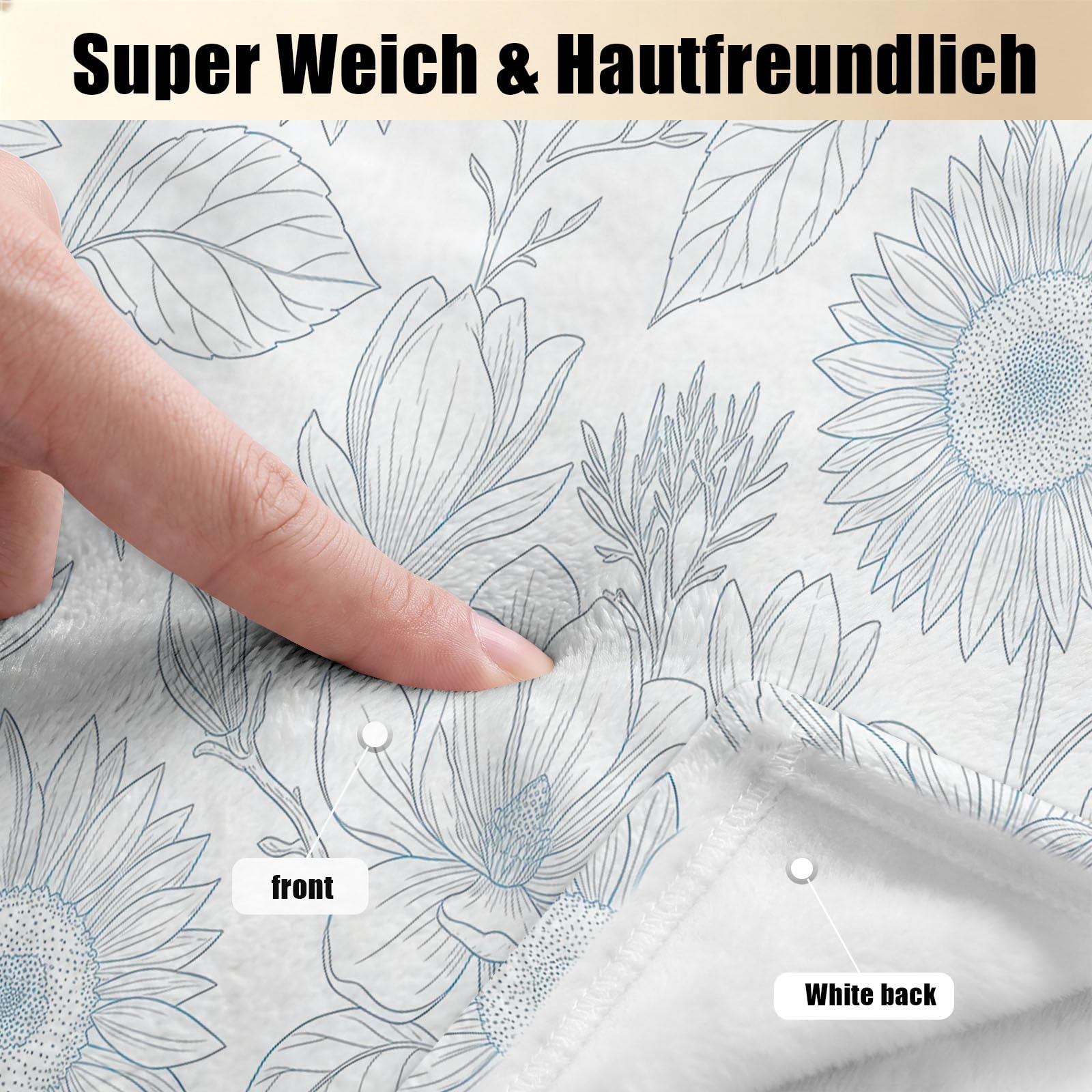 Sonnenblumen Blumen Linien Kuscheldecke Aus Weichem Flanell, 180 x 200 cm