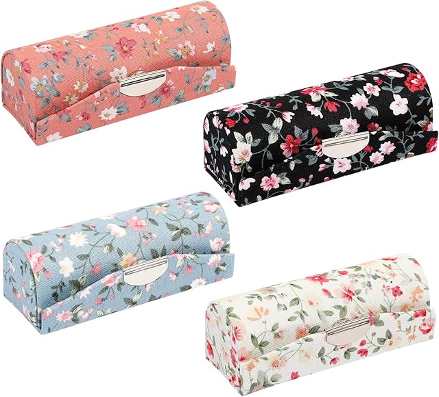 Minkissy 4PCS Flower Pattern Lipstick Case Portable Lipstick Case with Mirror Vintage Lipstick Holders (Black/White/Blue/Pink)