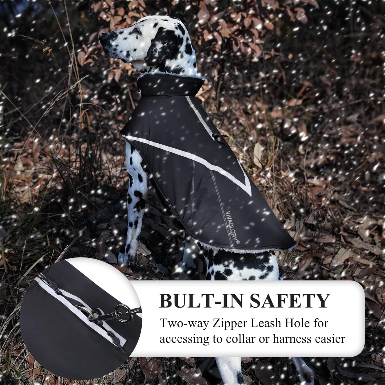 VIVAGLORY Snowrap Dog Coat, Jacket with Harness Hole, Dog Coat for Winter & Cold Weather, Fluffy Warm Fleece Lined Reflective Water Resistant for Puppy, S, Black - Image 4