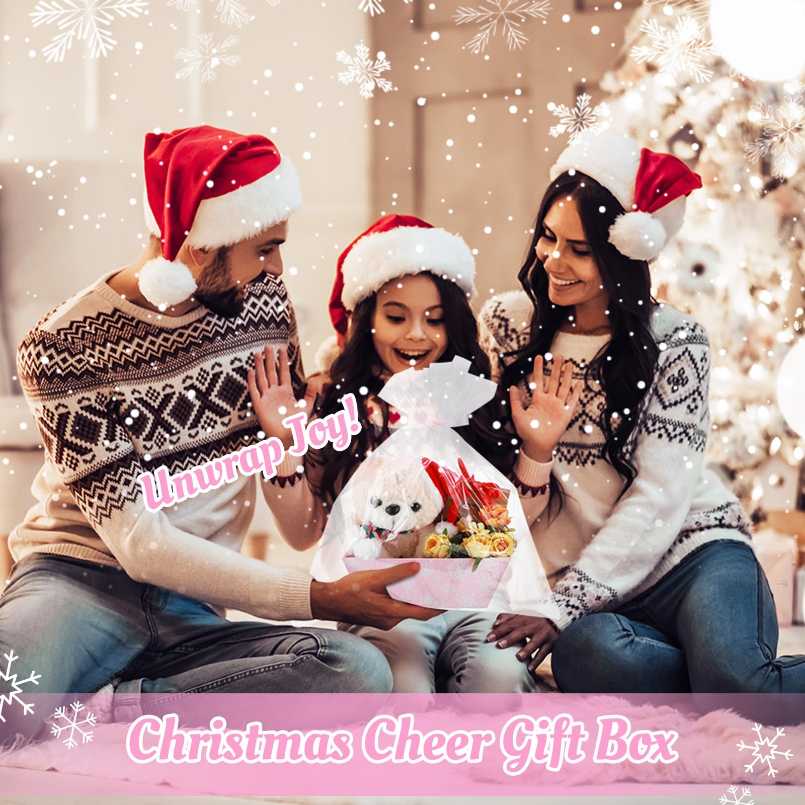 Cinnvoice Paquete de 6 cestas de Navidad vacías para regalos, cestas de Navidad vacías con bolsas, lazos, cintas, cestas de regalo a granel, bandejas con asas para Navidad, vacaciones, fiestas de
