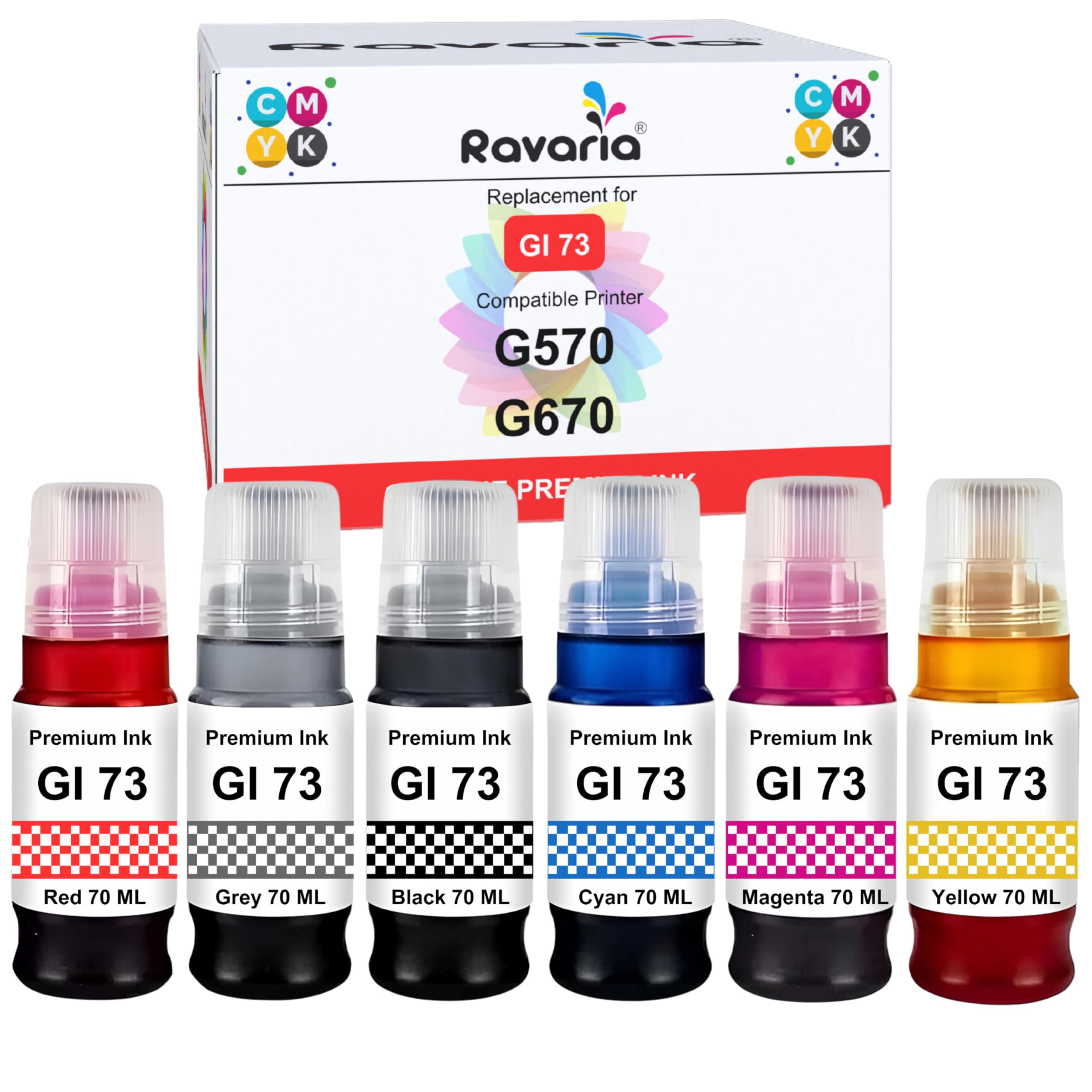 GI 73 Compatible Refill Ink for Canon Pixma G570 / G670 Printer - (70ml x C/M/Y/Bk/R/GR) (GI 73 Ink Full Set (6 Color))-image-49