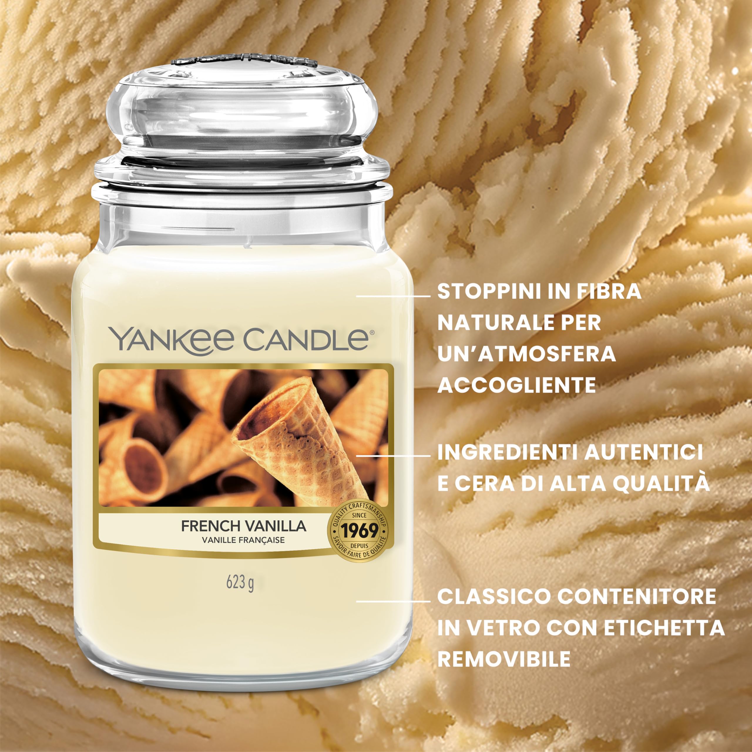 Yankee Candle Candela Profumata | Grande Barattolo alla French Vanilla| Candele a Lunga Durata: fino a 150 Ore | Regalo Perfetto per Donne